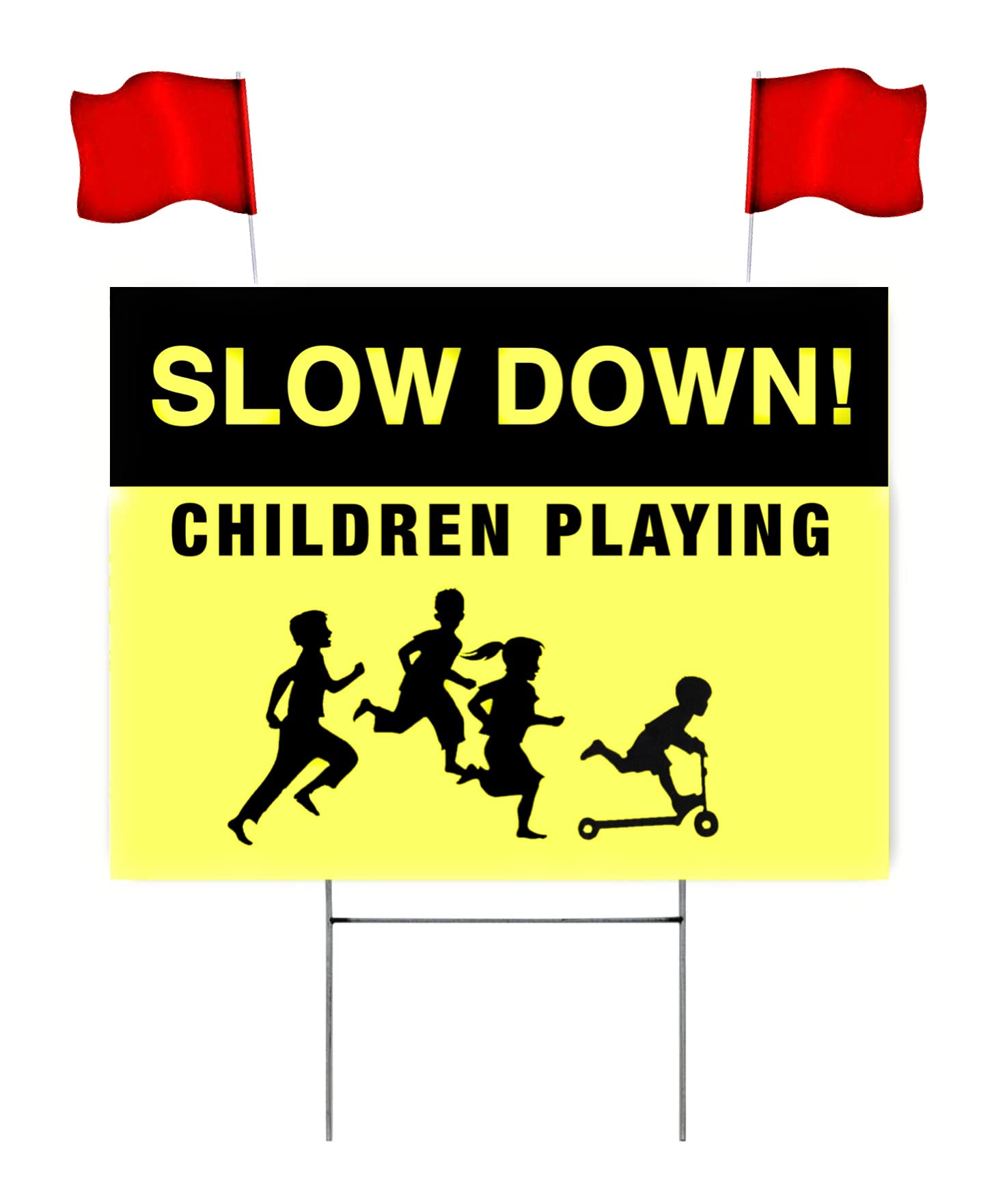 Slow Down Children at Play Signs - 18x24 Inch Double-Sided Reflective Yard Sign for Safety - Durable Outdoor Warning Sign for Kids Playing in Neighborhood Streets & Driveways