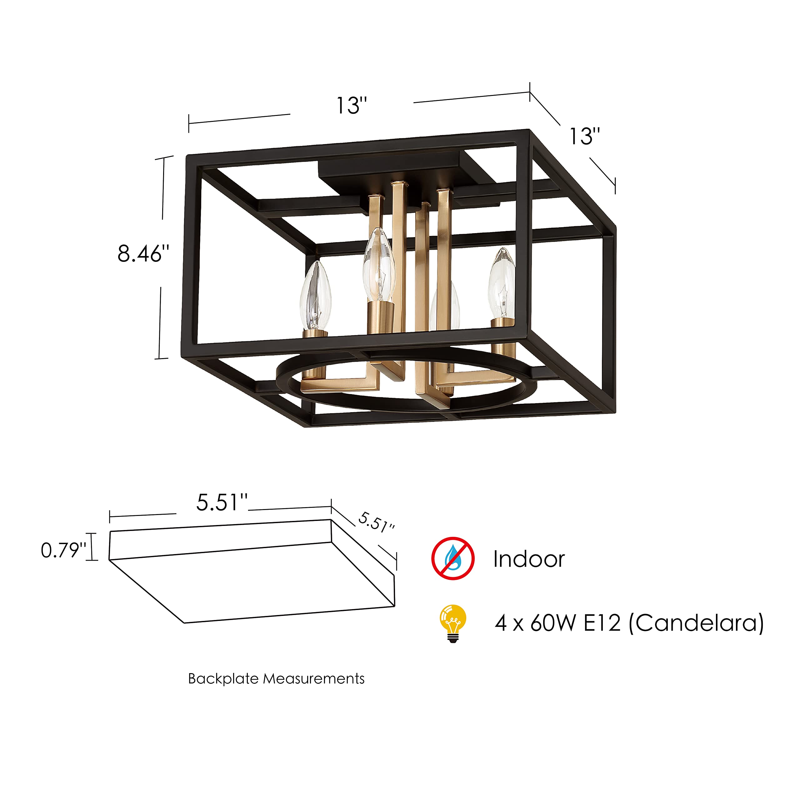 EGLO Mundazo 4-Light Semi Flush Modern Ceiling Light Fixture - Dimmable LED Lighting for Hallway, Living Room & Closet - 13 Inch Black and Gold - Perfect for Modern Home Decor & Bedroom Lighting