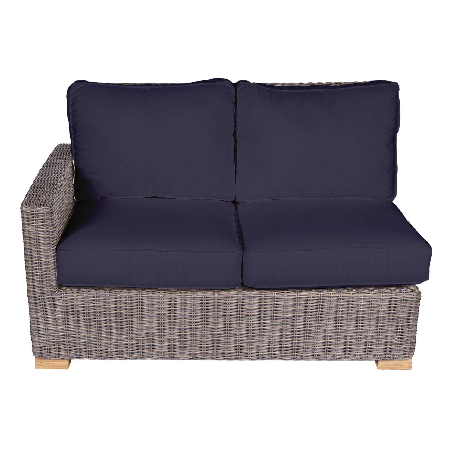 Sanibel 6-Piece Deep Seating Teak Patio Furniture Set with Sectional Sofa, Rectangular Coffee Table & Side Table (P163NA) - Navy Heavy Duty Outdoor Cushions for Poolside, Garden & Backyard Relaxation