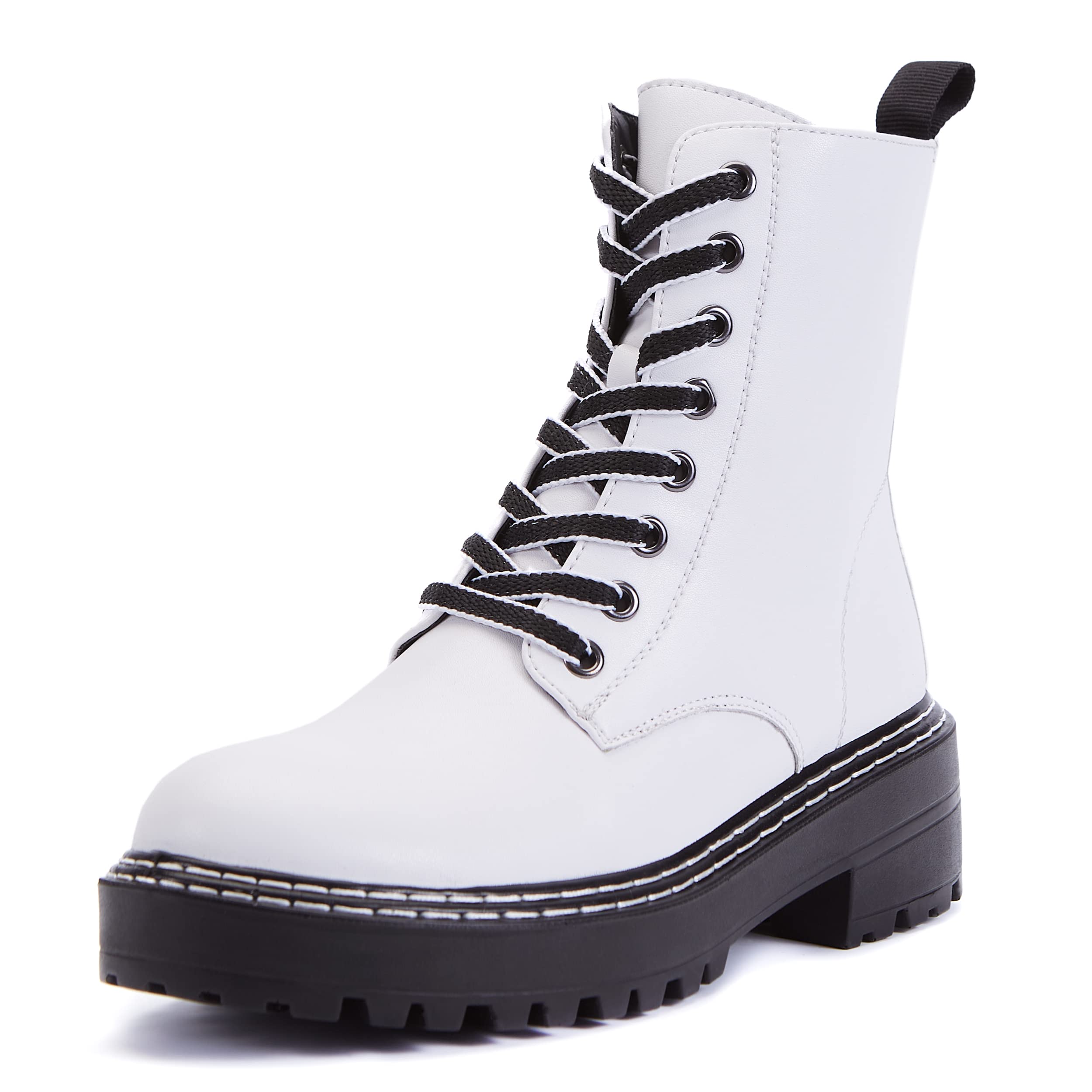 Brolk Women's Genuine Leather Ankle Combat Boots - Adjustable Lace Up Wide Calf Booties with Cozy Fur Lining - Non-Slip Rubber Sole for Fall & Winter - Stylish Casual & Streetwear Fashion Boots for Women | Perfect for Daily Wear, Office, Dating & Outdoor Activities