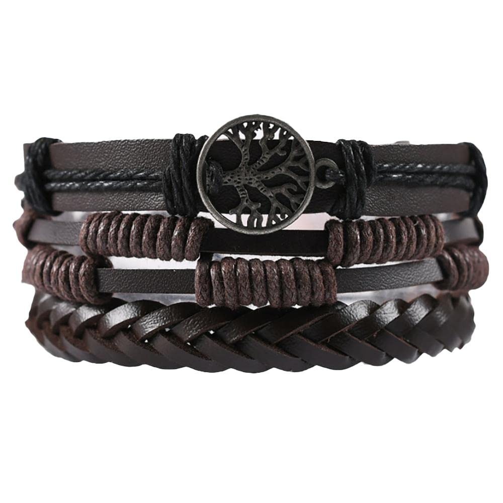 Evil Eye Bracelet for Women - Tree of Life Leather Bracelet Stackable Jewelry Set, Inspirational Black Bracelet Gift for Teen Girls (Christmas, Birthday) - Perfect for Daily Wear, Spiritual Protection & Layered Fashion