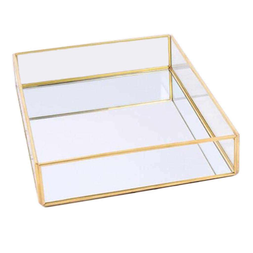Shamjina Elegant Glass Tray - Cosmetic Organizer & Makeup Storage Box with Mirror, Entryway Tray for Jewelry, Keys, Coins - Perfect for Vanity, Bathroom, and Living Room Decor