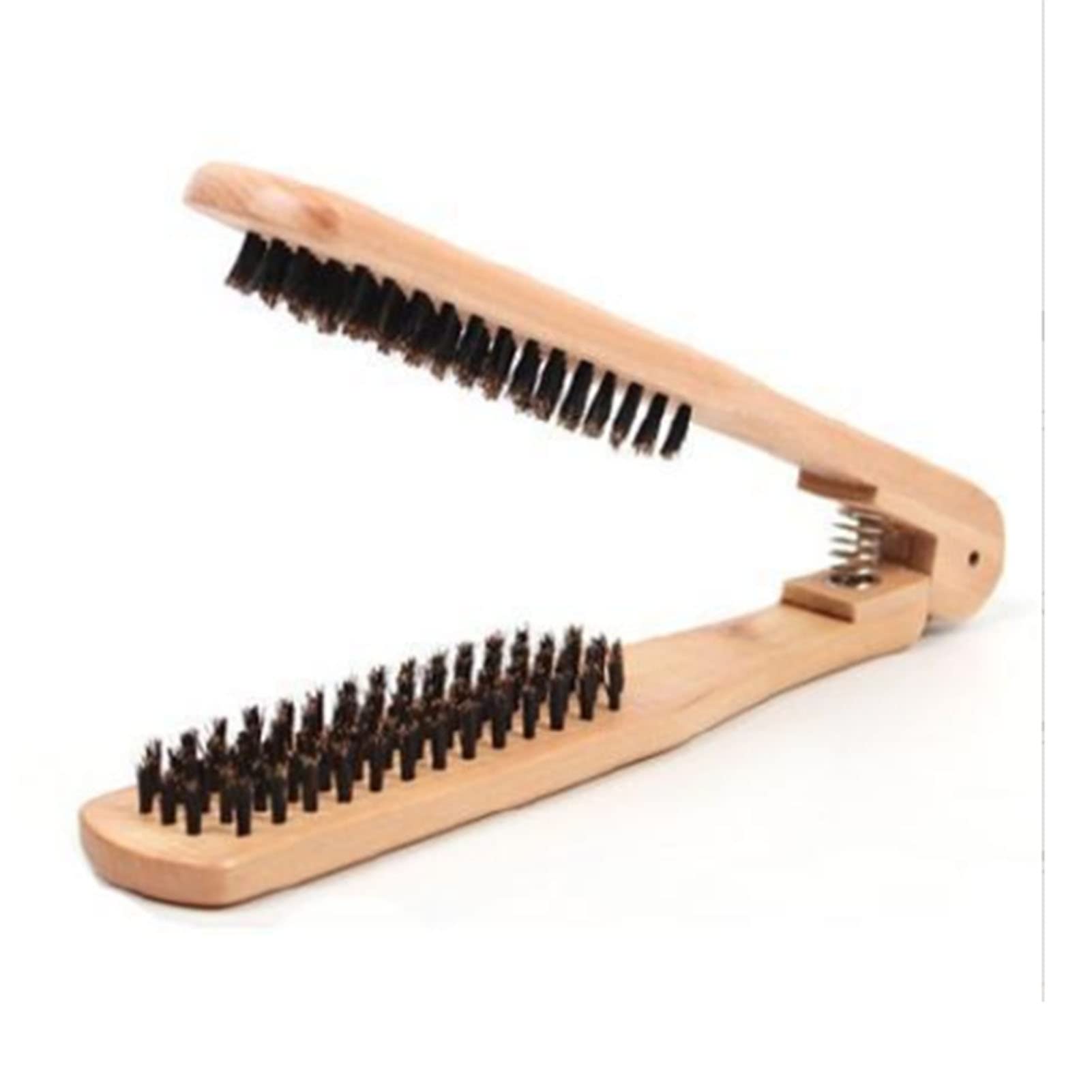Double-Sided Wooden Hair Straightener Brush - Professional Salon Clamp Styling Tool for Smooth & Shiny Hair at Home or Salon