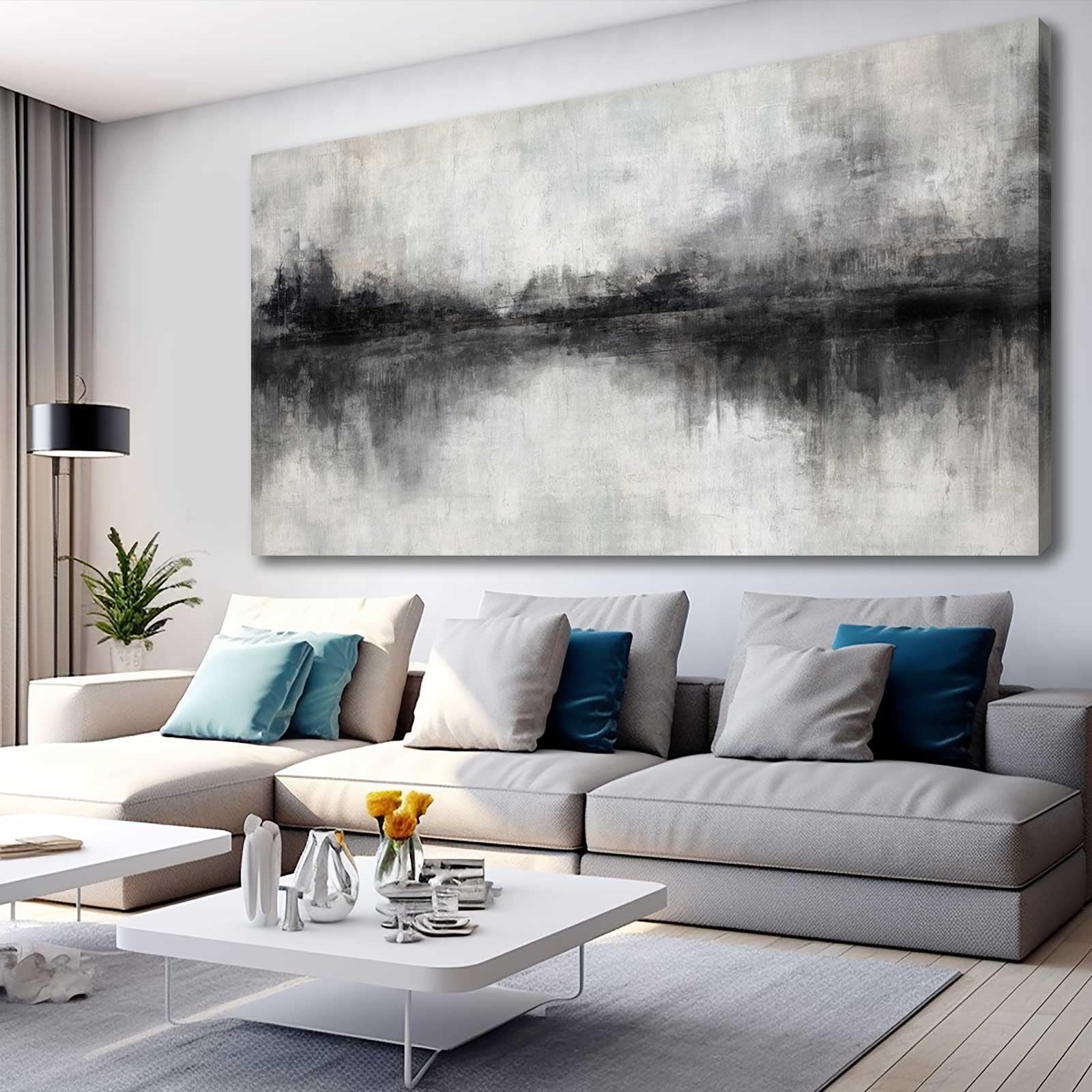Abstract Black and Grey Canvas Wall Art Print - 29x58 Inch Modern Home Decor for Living Room, Bedroom, Office | Framed Wall Painting & Picture for Contemporary Interior Design