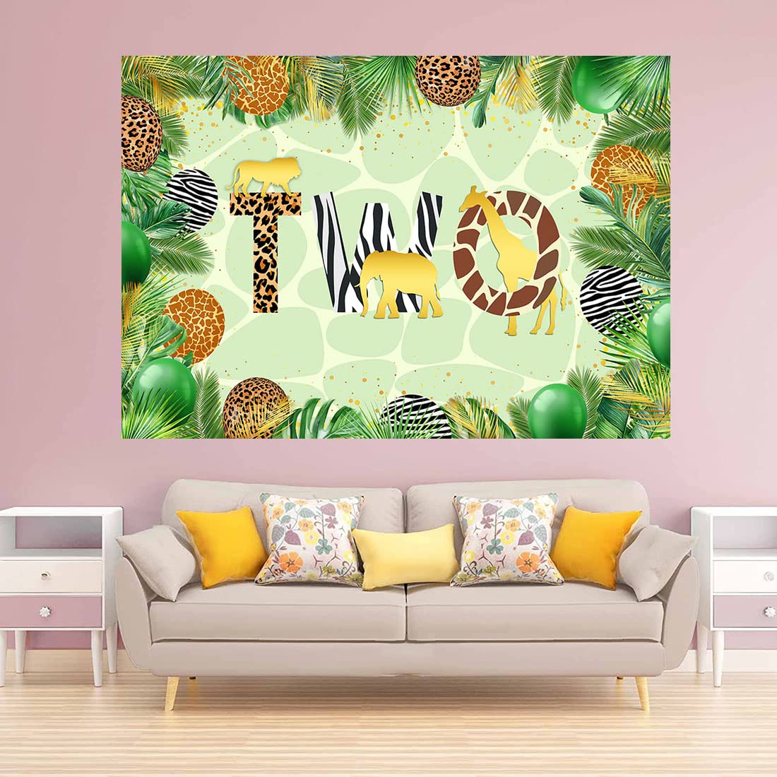 Avezano Safari Animal Birthday Backdrop - Jungle Themed 2nd Birthday Party Decorations Banner with Wild Animals - Perfect for Kids Birthday Party, Baby Shower, and Photo Booth Background