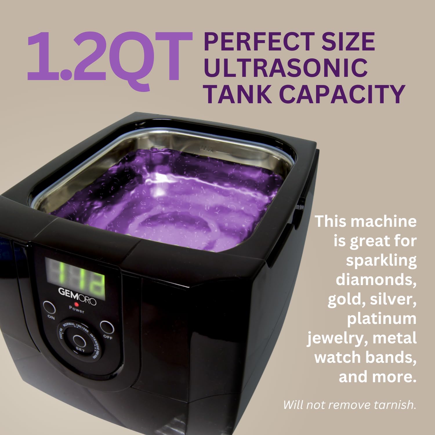 GemOro 1.2-Quart Ultrasonic Jewelry Cleaner with Digital Timer - Professional Cleaning Machine for Rings, Watches, Glasses & Earrings | Perfect for Home, Jewelry Stores & Spa Use (Model 1785)