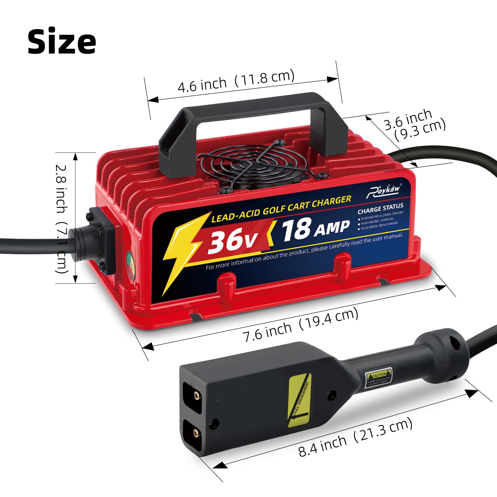 Roykaw 18 Amp 36 Volt Golf Cart Battery Charger - Compatible with EZGO TXT Electric Models, Lead Acid Battery Charger with D Type Plug - Replacement for Powerwise 36v Golf Cart Charger - Perfect for Home, Golf Course & RV Use