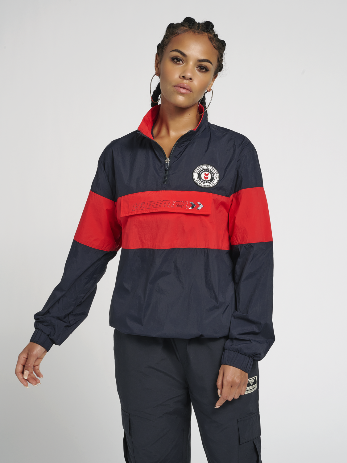Hummel HMLJORES Half Zip Jacket for Men - Dark Navy/Red Athletic Pullover - Perfect for Running, Gym & Casual Wear