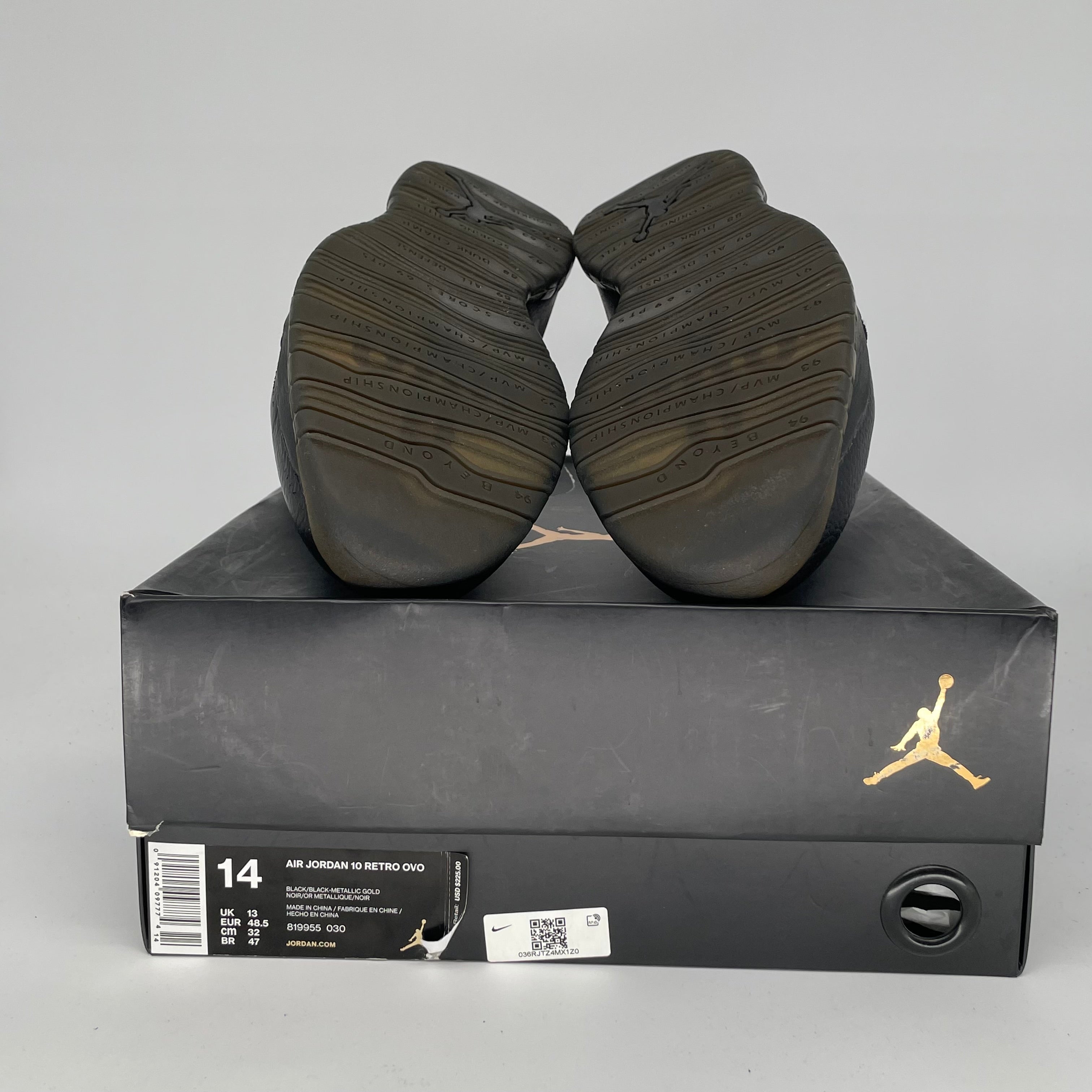 Original Air Jordan 10 Drake OVO Black Men's Basketball Shoes Size 14 (819955-030) - Limited Edition Sneakers for Streetwear & Basketball Enthusiasts