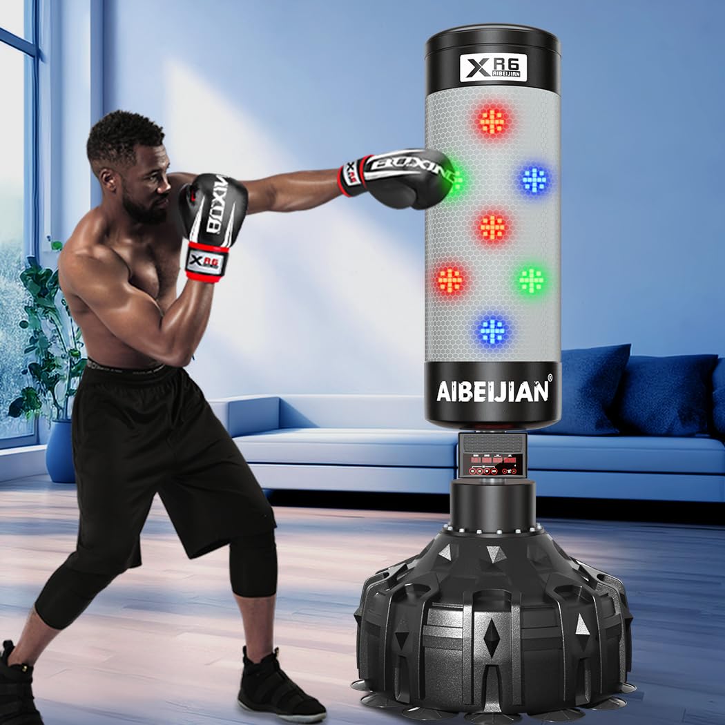 69'' Smart Bluetooth Boxing Punching Bag with 2 Pairs of Boxing Gloves & 4 Training Modes - LED Boxing Machine for Home, Office & Gym Workouts - Perfect for Stress Relief, Fitness Training & Cardio Exercise