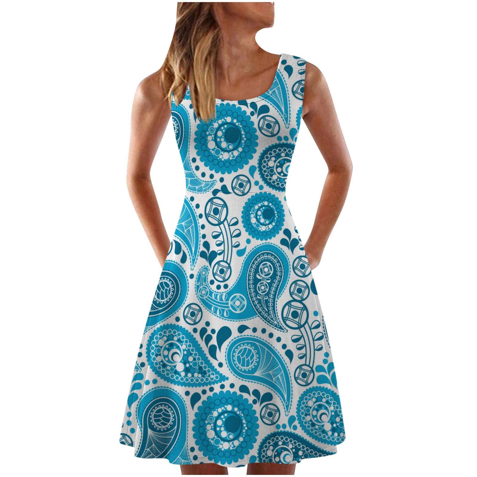 Vintage Floral Print Sun Dress for Women - Casual Sleeveless Summer Tank Dress with Pleated Swing Skirt | Perfect for Beach, Vacation & Outdoor Activities