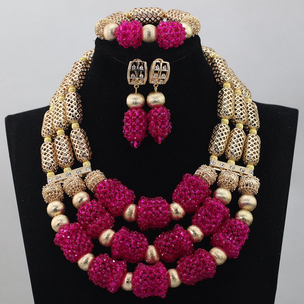 Red Beads Statement Necklace Set for Women | Dubai Gold African Nigerian Beaded Jewelry | Elegant Wedding & Special Occasion Accessories | Perfect for Bridal, Party & Cultural Events
