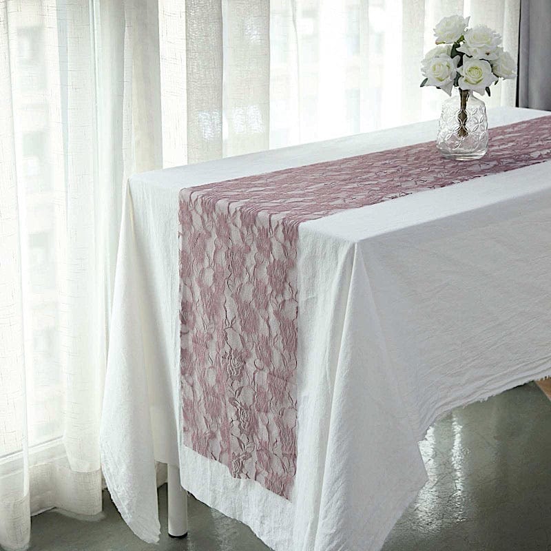 12-Pack 108-Inch Rose Flower Lace Table Runners - Elegant Wedding, Party, Dining Table Decor for Home & Event Decoration