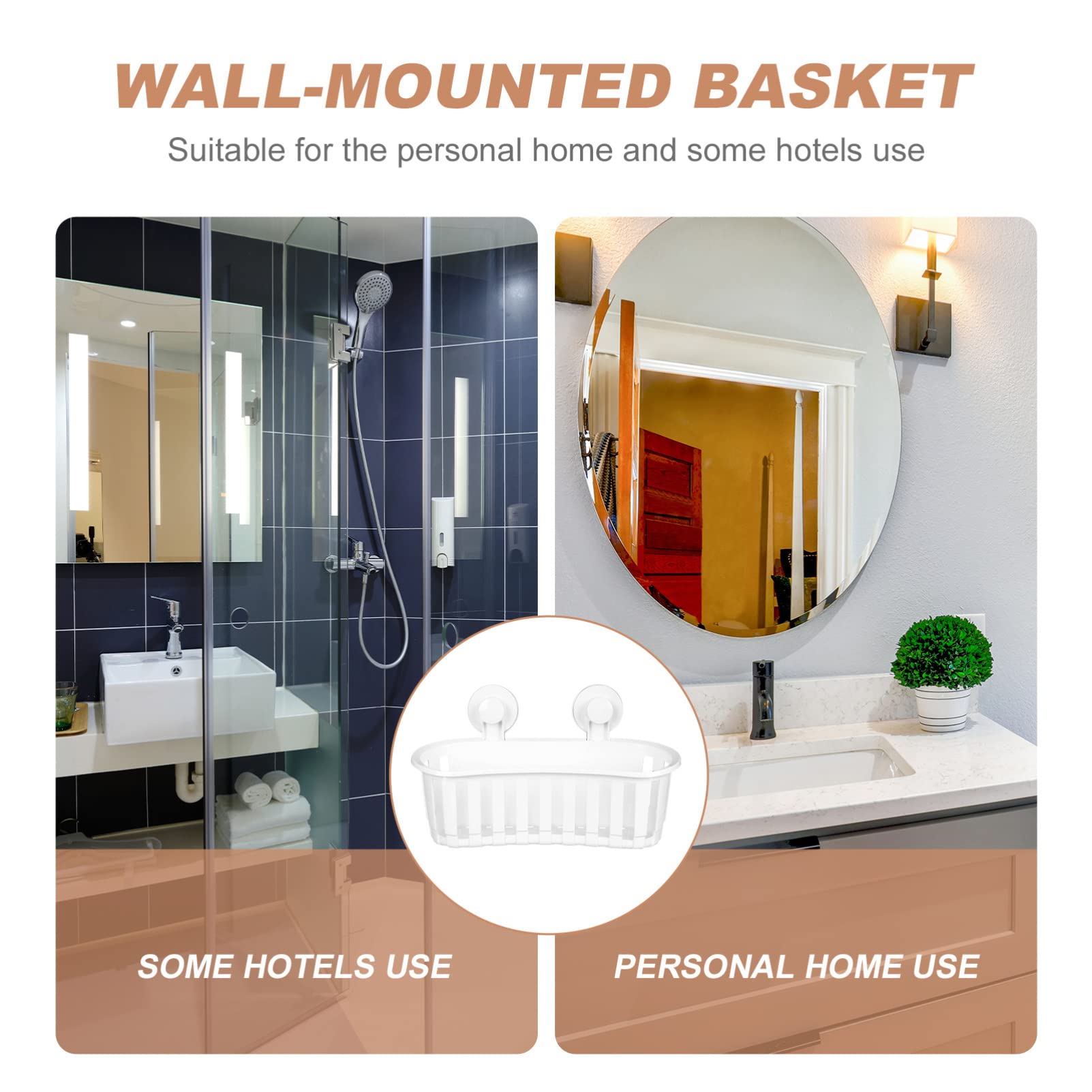 Cabilock Wall-Mounted Shower Storage Basket - White Plastic Suction Shelf Organizer for Bathroom, Kitchen & Living Room - Perfect for Storing Toiletries, Spices & Small Items
