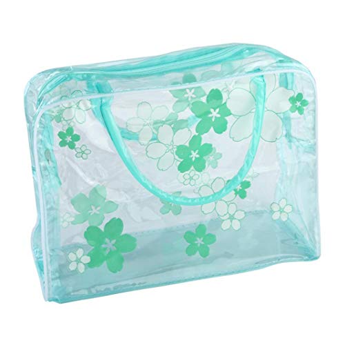 GLOA Transparent Flower Waterproof Makeup Bag - Travel Cosmetic Toiletry Pouch with Zipper, Green | Perfect for Travel, Gym & Daily Organizer