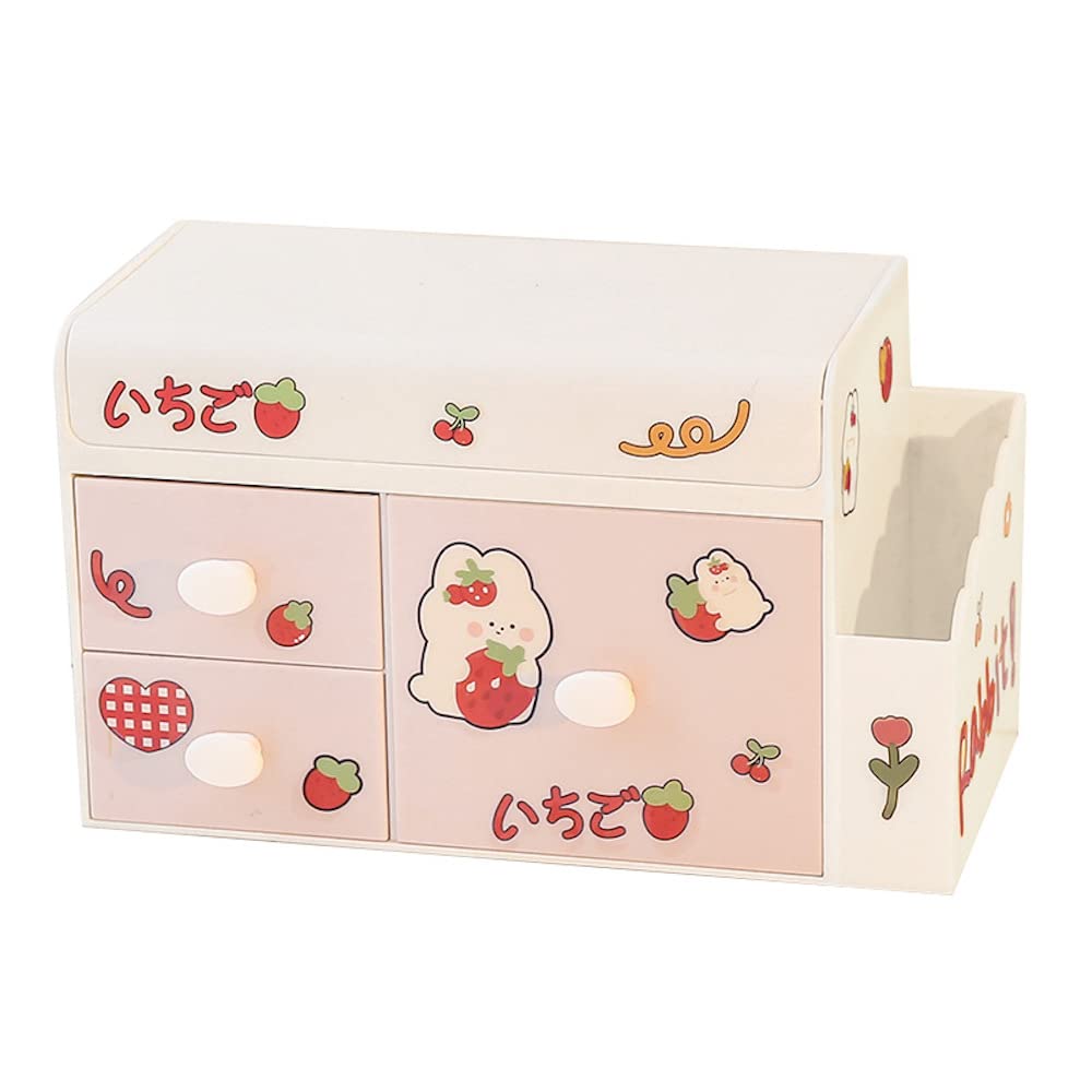 Kawaii Pink Desk Organizer with Drawers for Girls - Multi-Functional Study Storage Box for Stationery, Pens & Accessories - Perfect for Kids Bedroom, Dorm Room & Office Workspace Organization