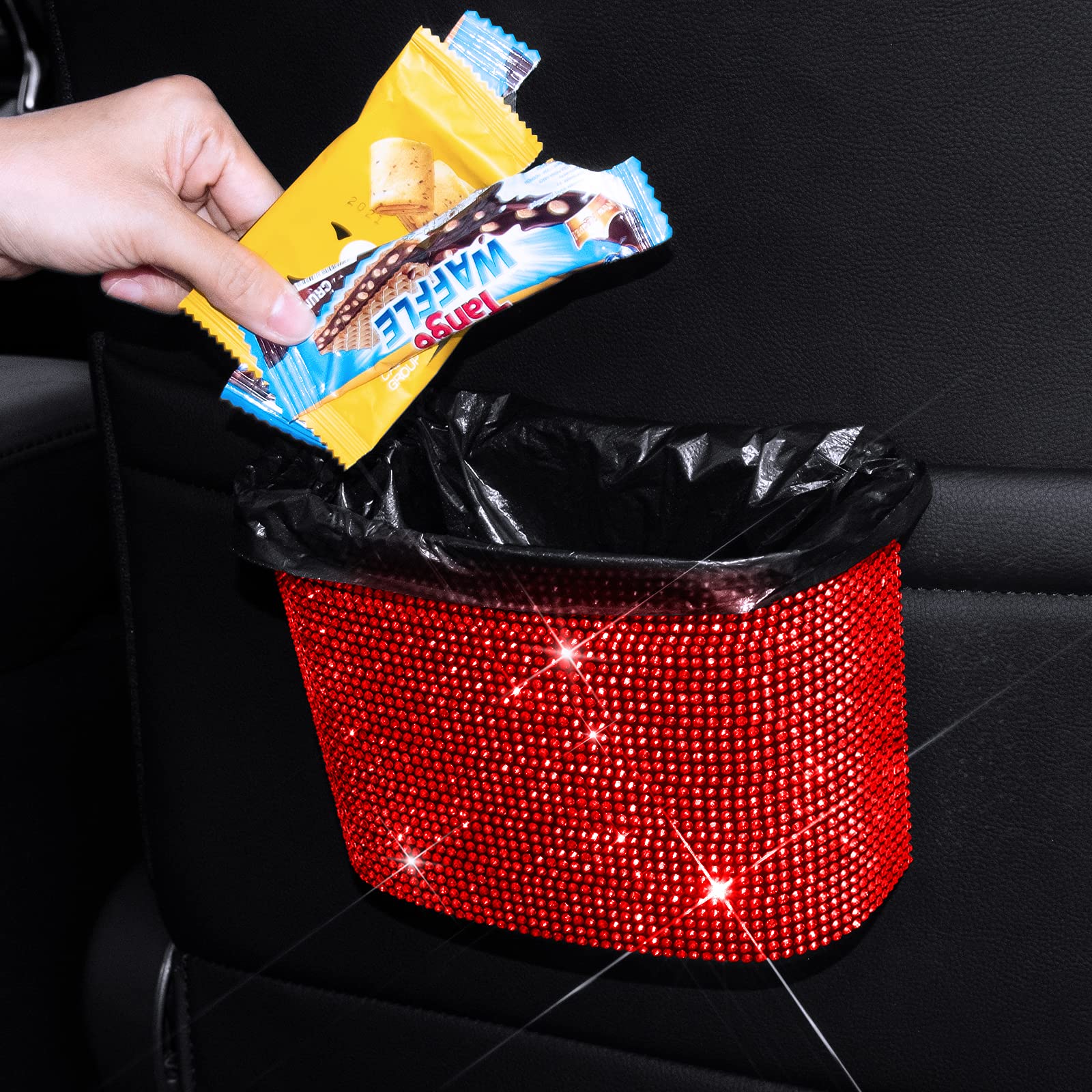 Premium Car Trash Can - Leakproof Hanging Garbage Bin with Clip, Mini Dustbin Organizer for Vehicle, Office, Kitchen & Home - Small Red Auto Accessory (Perfect for Road Trips, Daily Commute & Workspace Organization)