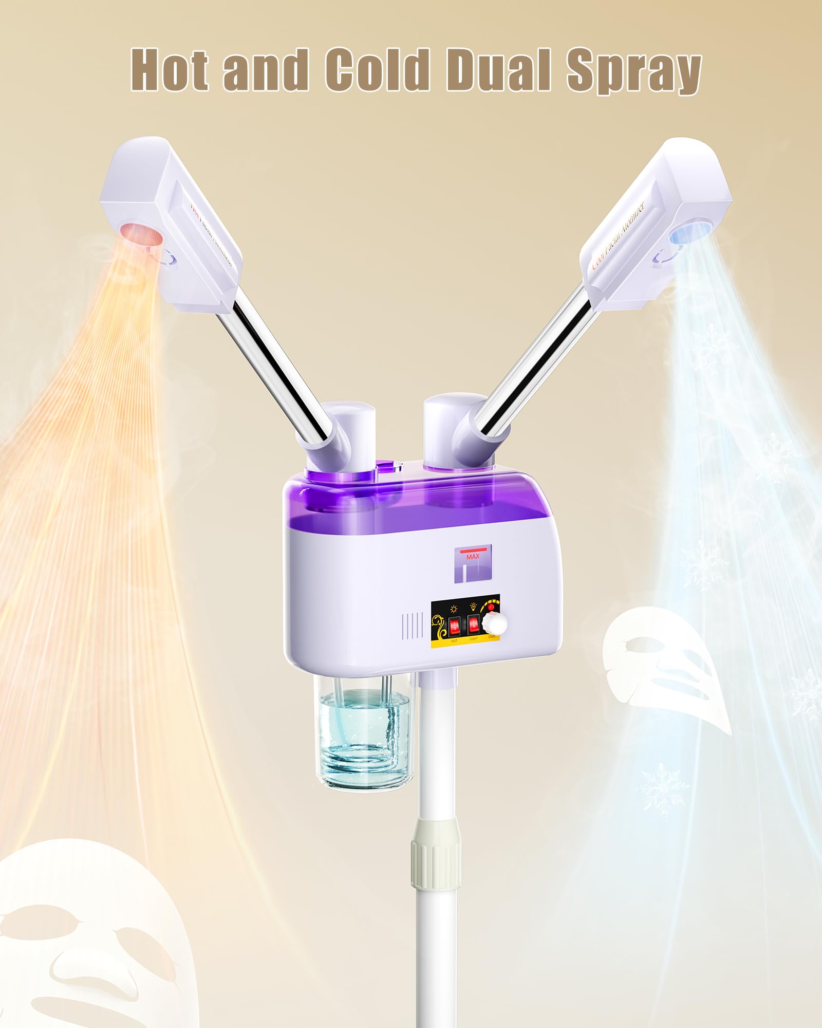 Professional 2-in-1 Hot & Cold Facial Steamer with Wheels - Adjustable Timer for Deep Pore Cleansing | Spa-Grade Face Steamer (53 Inch) for Home & Salon Use | Perfect for Facial Treatments, Blackhead Removal & Skin Hydration