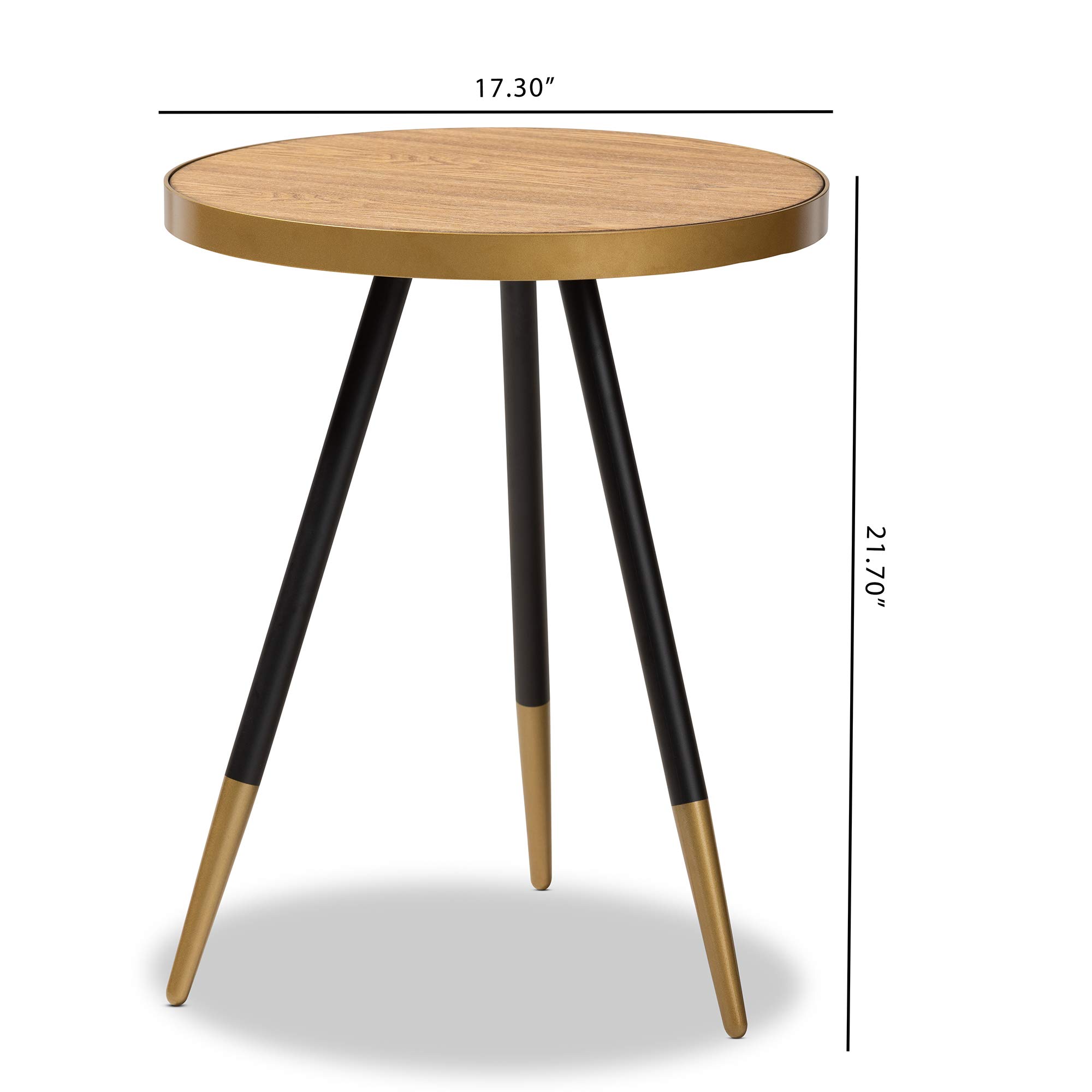 Baxton Studio Modern End Table - Walnut, Black & Gold Finish - Perfect for Living Room, Bedroom or Office Side Table