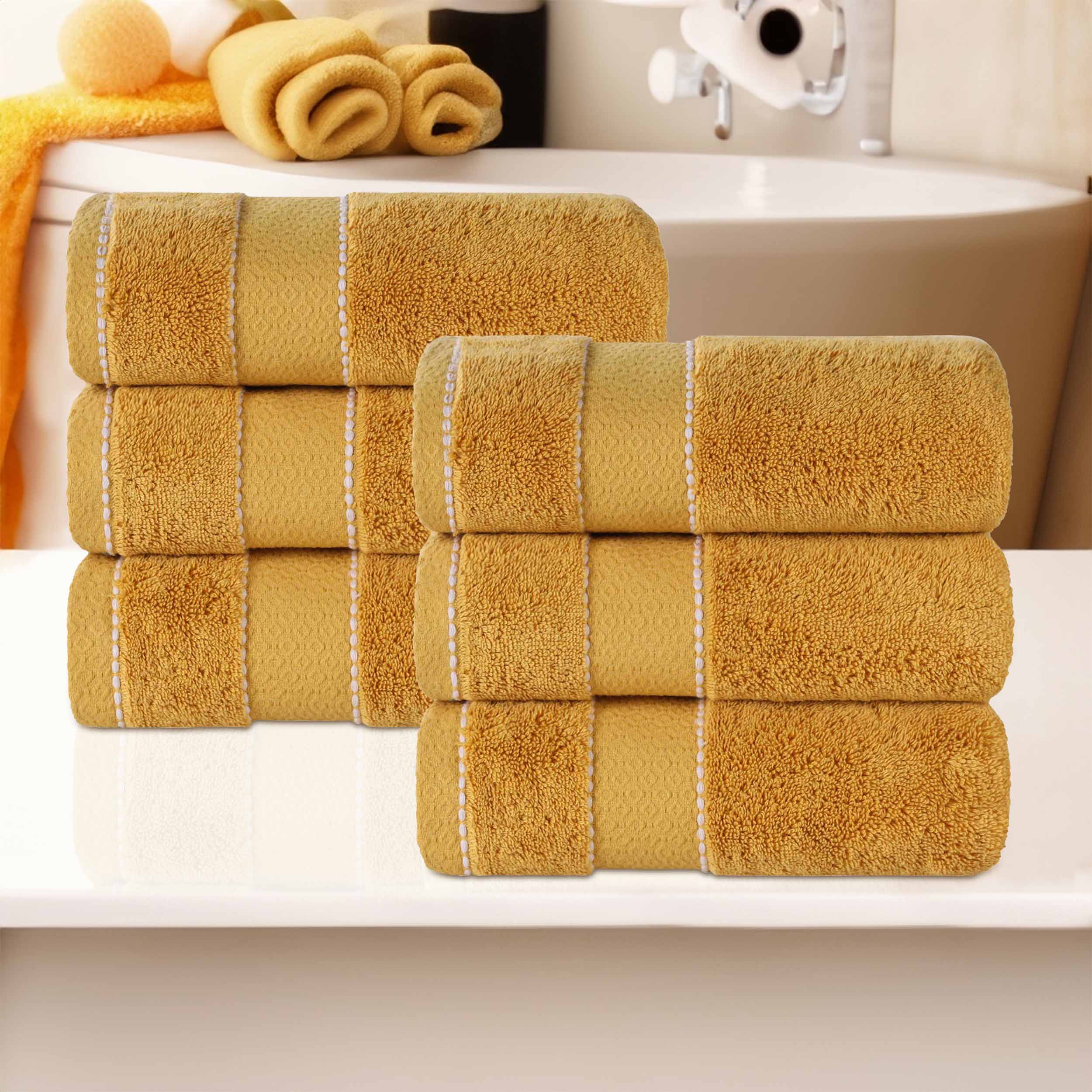 Premium Giza Cotton Dobby Hand Towels - Ultra Absorbent Set of 6 - Made in Egypt - Soft & Luxurious Bath, Kitchen & Guest Towels for Spa, Hotel & Home Use