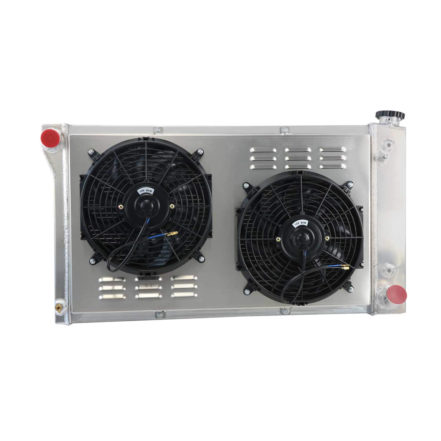 ECMRAD 4 Row Aluminum Radiator with Shroud & Cooling Fans Kit for 1968-1972 Chevy C10 C20 C30 K10 K20 K30 Pickup Truck, Suburban, Blazer - Includes Wiring Harness (Silver) - Perfect for Engine Cooling & Off-Road Performance Upgrades