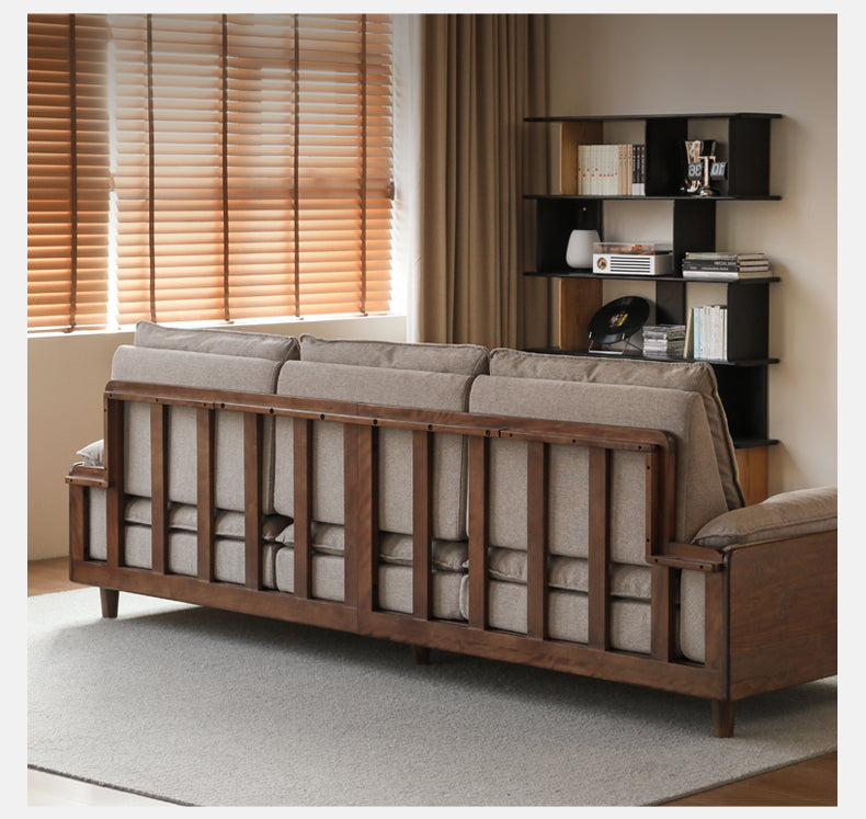 Premium Black Walnut & Ash Solid Wood High Back Sofa - Modern Farmhouse Living Room Furniture for Comfortable Seating & Relaxation - Perfect for Home, Office, or Lounge Areas