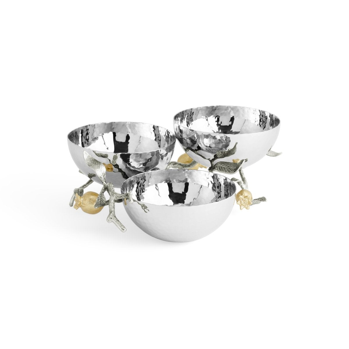 Premium Pomegranate Silver & Gold Triple Bowl Set - Elegant Fruit Serving Bowl for Parties, Weddings & Home Decor