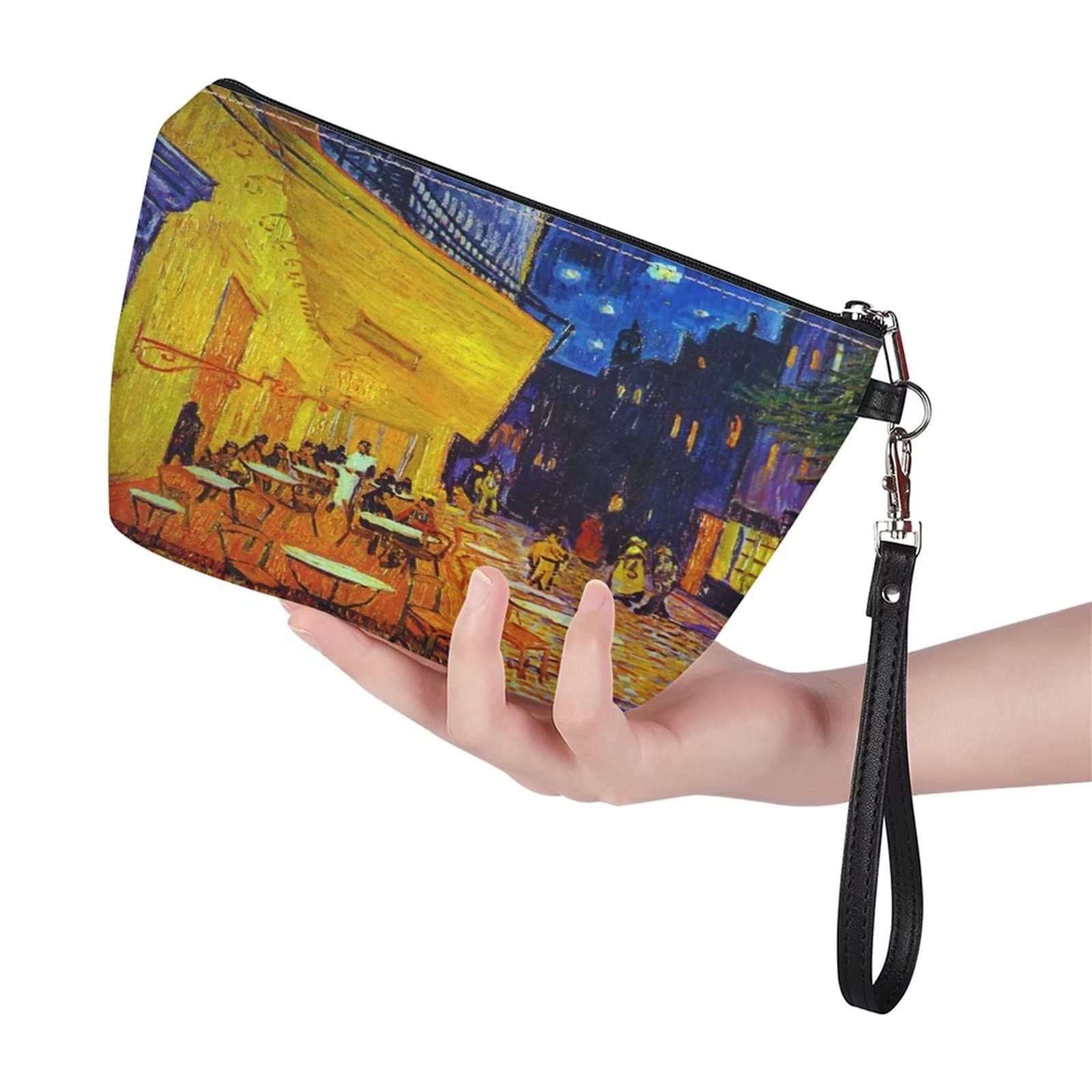 Van Gogh Cafe Terrace at Night Design Women's Makeup Bag - Waterproof Travel Toiletry Organizer with Zipper & Adjustable Strap - Perfect for Cosmetics Storage, Gym Essentials & Weekend Getaways