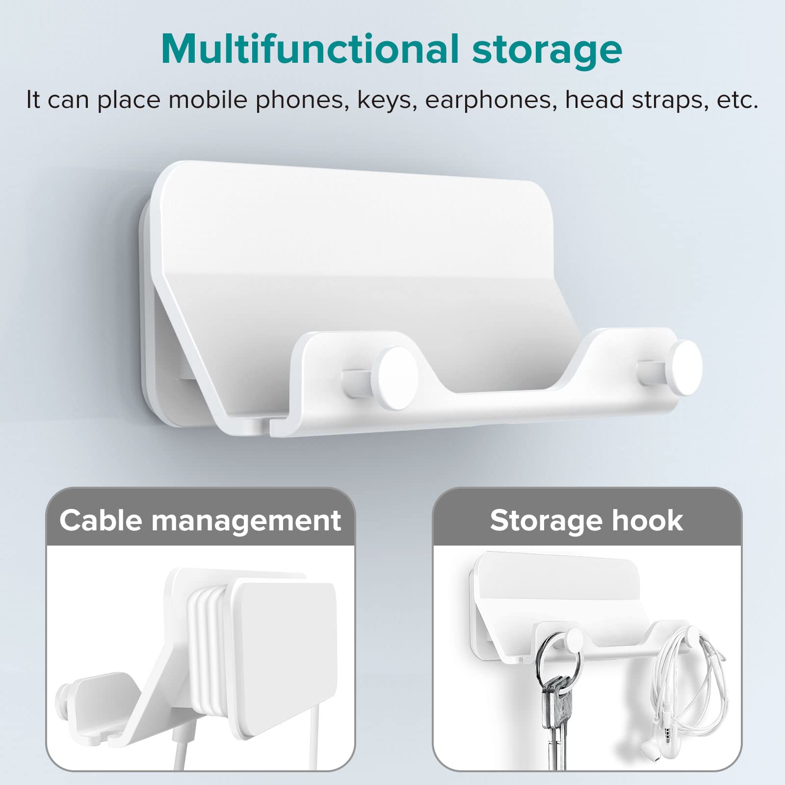 Hands Free Wall Mount Phone Holder with Adhesive Strip - Universal Compatible with All Smartphones & Mini iPads - White - Perfect for Bedroom, Living Room & Kitchen - Watch Videos, Follow Recipes & Video Chat Hands-Free