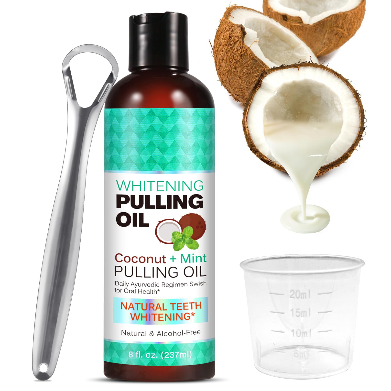 Organic Coconut Oil Mouthwash for Oil Pulling - Natural Coconut & Peppermint Oil Blend for Oral Care, Teeth Whitening & Gum Health, Fresh Coconut Mint Flavor, 8 fl oz - Perfect for Morning Routine & Natural Teeth Cleaning