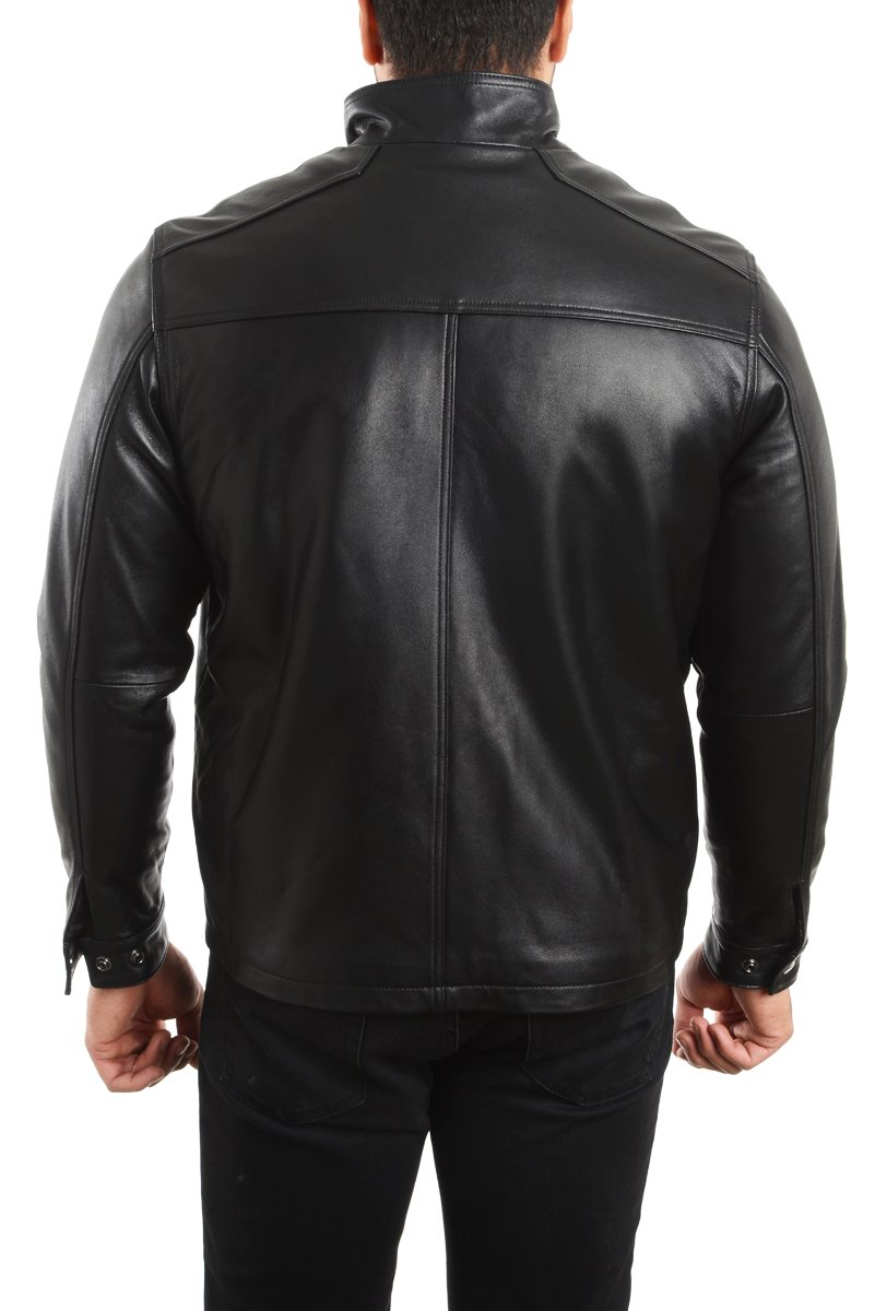 REED EST. 1950 Men's Genuine Lambskin Leather Jacket with Stand-Up Collar - Classic Vintage Biker Coat for Motorcycle Riding & Casual Outfits