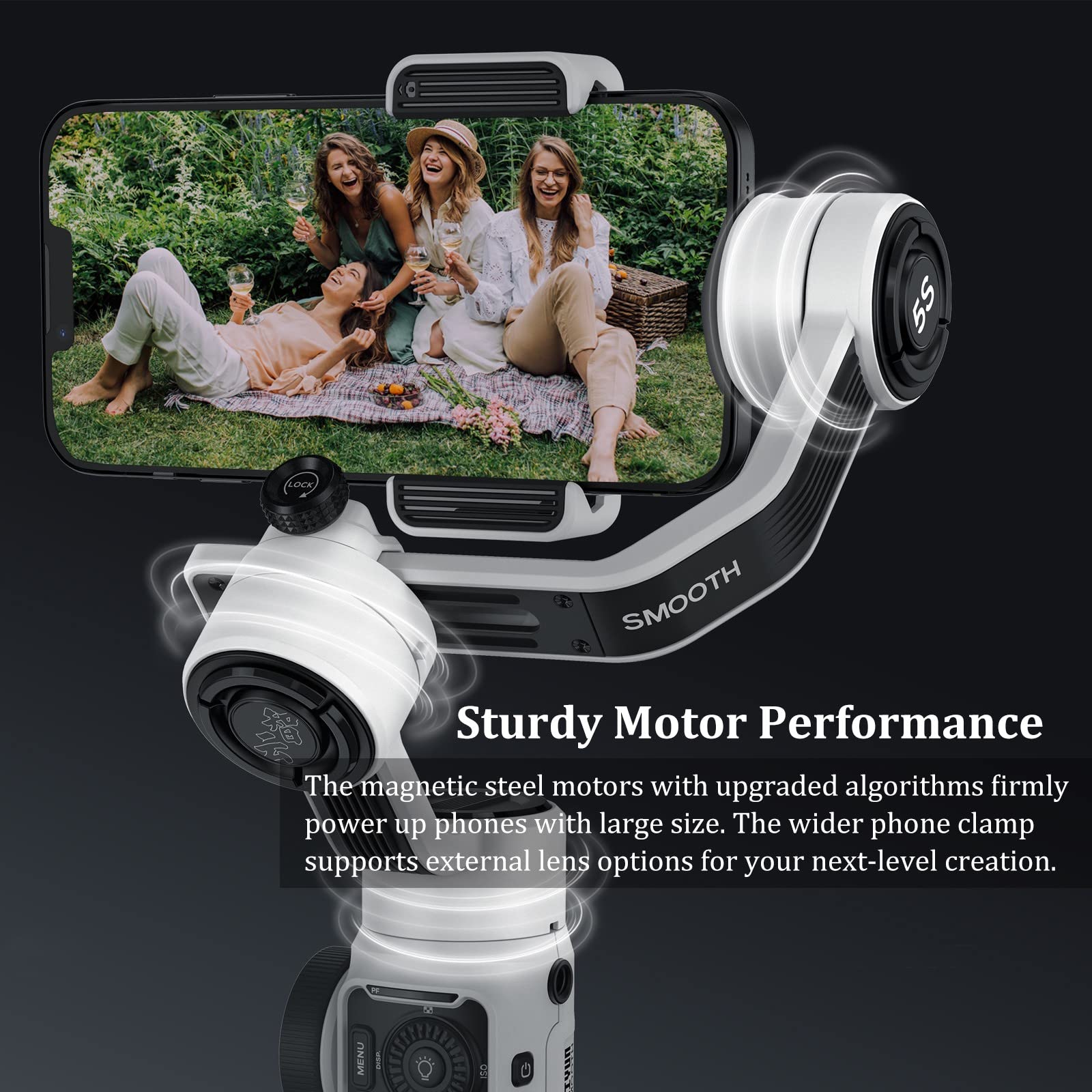 Zhiyun Smooth 5S 3-Axis Smartphone Gimbal Stabilizer - Upgraded Version for iPhone 14/13/12/11 Pro Max/SE2/XS/XR/X/8 Plus & Android Phones - Perfect for Vlogging, YouTube, TikTok Videos & Live Streaming (White)