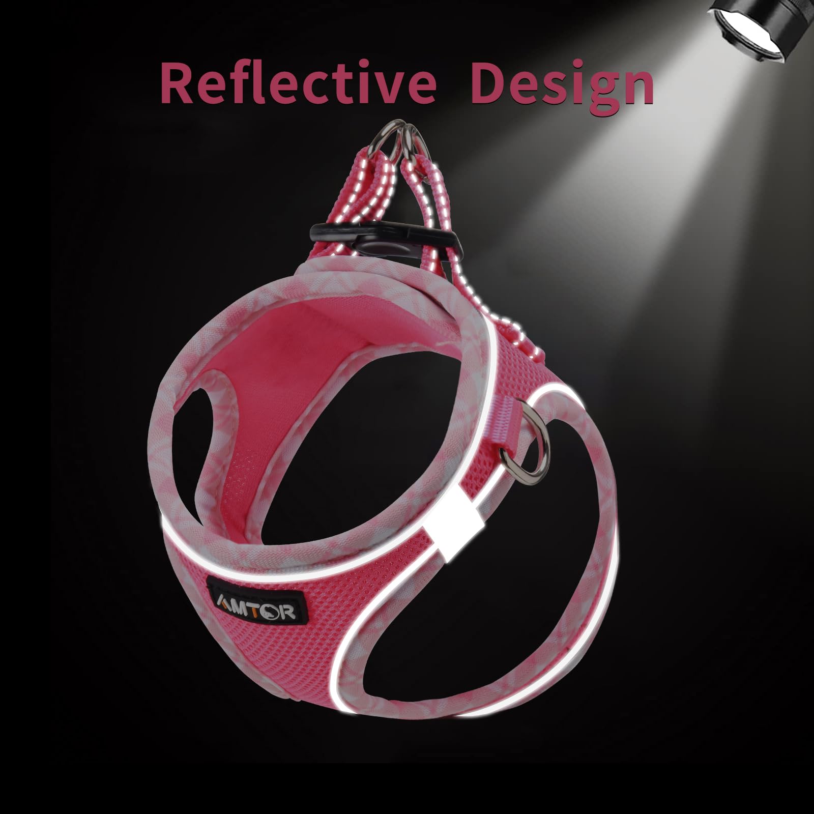 AMTOR No-Pull Small Dog Harness with Leash Set - Escape Proof Step-in Reflective Vest for XS/S/M/L Dogs - Perfect for Training, Walking & Night Safety (Fuchsia, Small) - Ideal for Puppies, Outdoor Adventures & Daily Walks