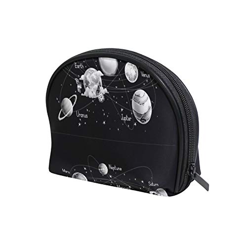 Solar System Nebula Print Black & White Women's Shell Shaped Makeup Bag - Waterproof Train Toiletry Case, Portable Zipper Cosmetic Organizer for Travel, Gym & Daily Use