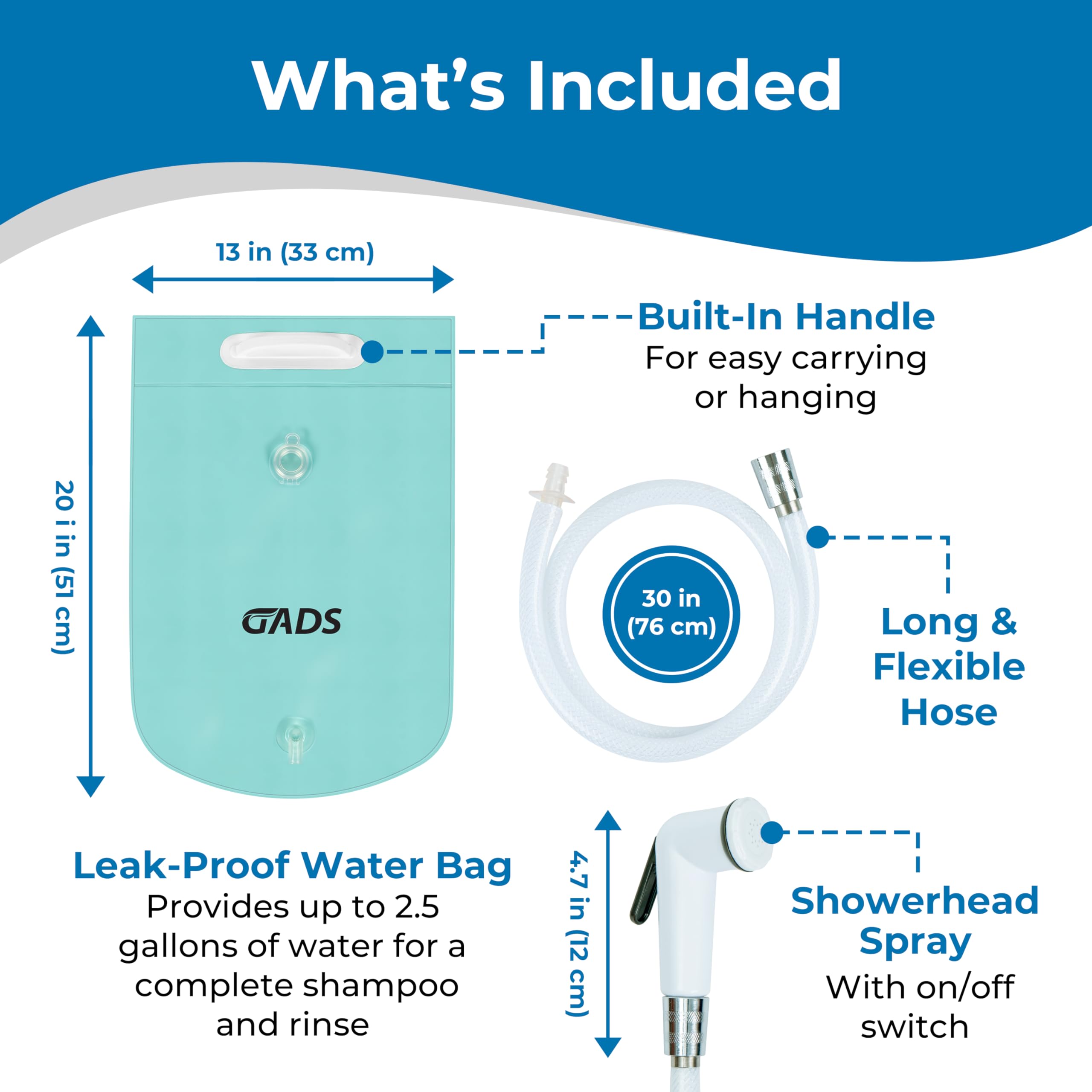 Portable Hair Washing Station - 2.5 Gallon Bedside Shampoo Water Bag for Bedridden & Elderly Care, Inflatable Shampoo Basin & Bathtub Accessory (Blue) - Ideal for Home Nursing, Post-Surgery & Hospital Use