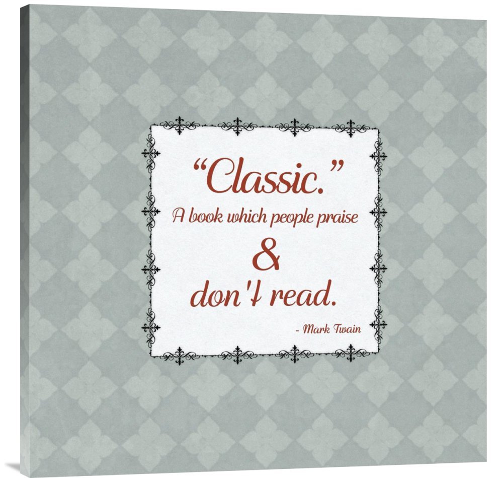 Global Gallery Budget Background Studio Quotes - Mark Twain On Books Gallery Wrap Giclee Canvas Print Wall Art - Perfect for Home Office, Living Room & Library Decor