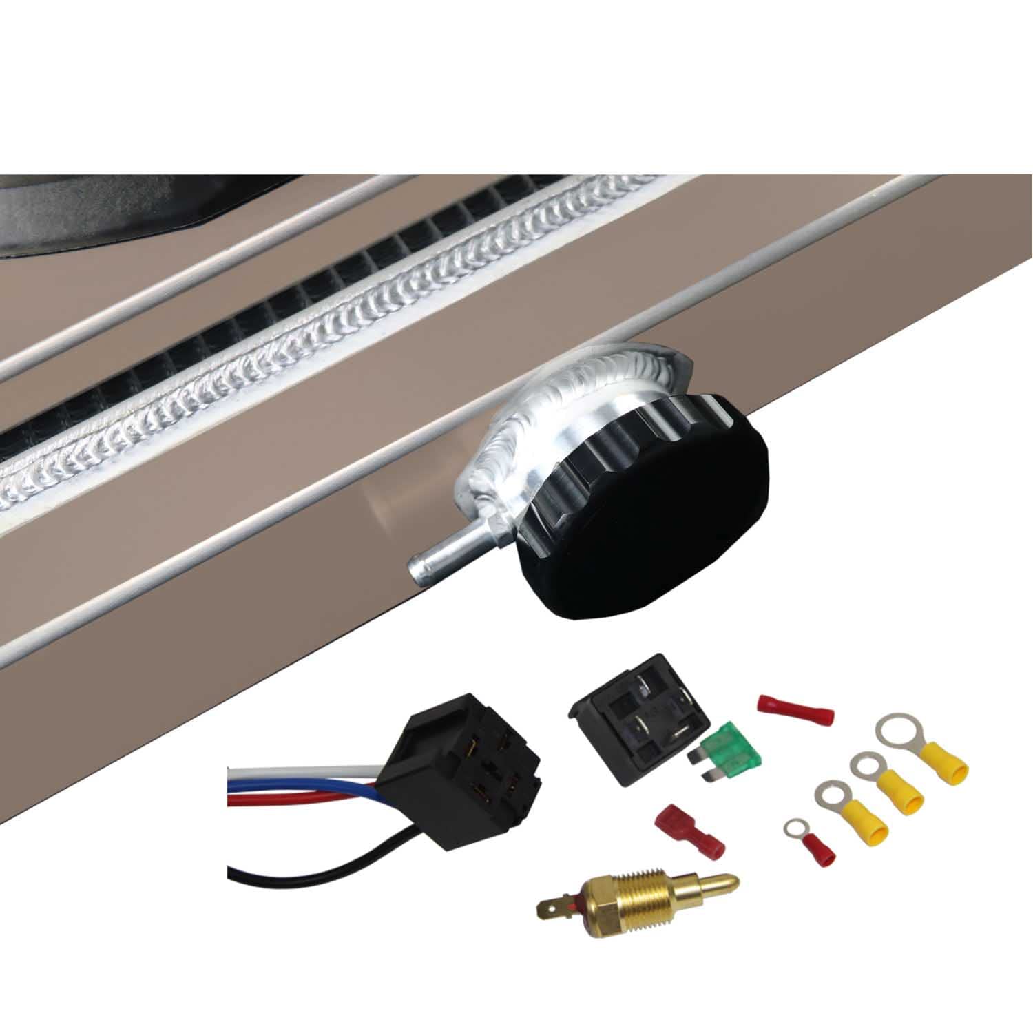 3 Row Aluminum Radiator with Shroud, Fan & Relay Kit - Compatible with 68-74 Dodge Coronet/Charger/Challenger & 68-73 Plymouth Satellite/Barracuda - High Performance Cooling Upgrade for Classic Muscle Cars