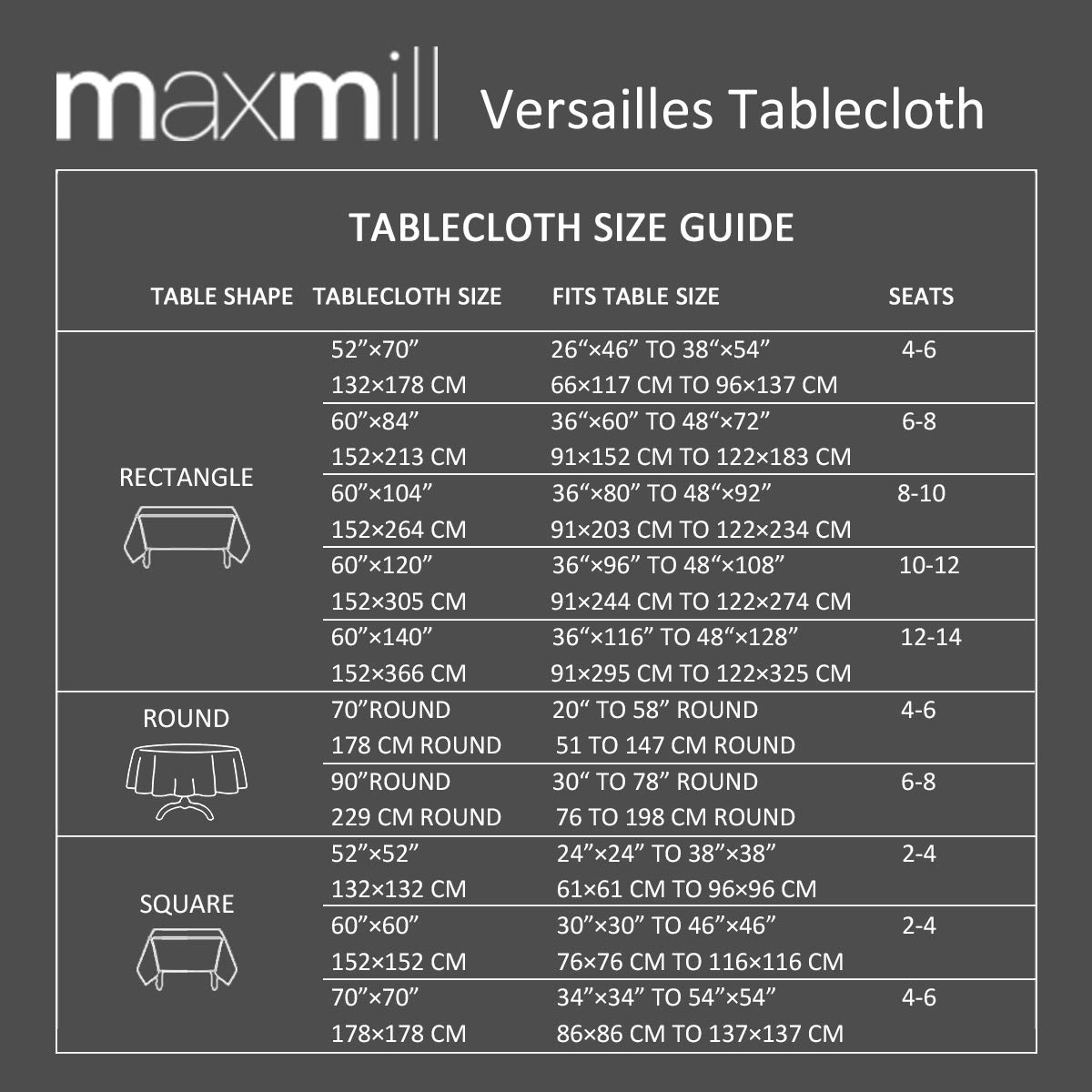 Premium Jacquard Tablecloth - Spillproof & Wrinkle Resistant Heavyweight Damask Pattern Table Cover for Kitchen, Dining, Restaurant - 52x70 Inch Charcoal Gray - Perfect for Indoor Dinner Parties & Outdoor Picnics