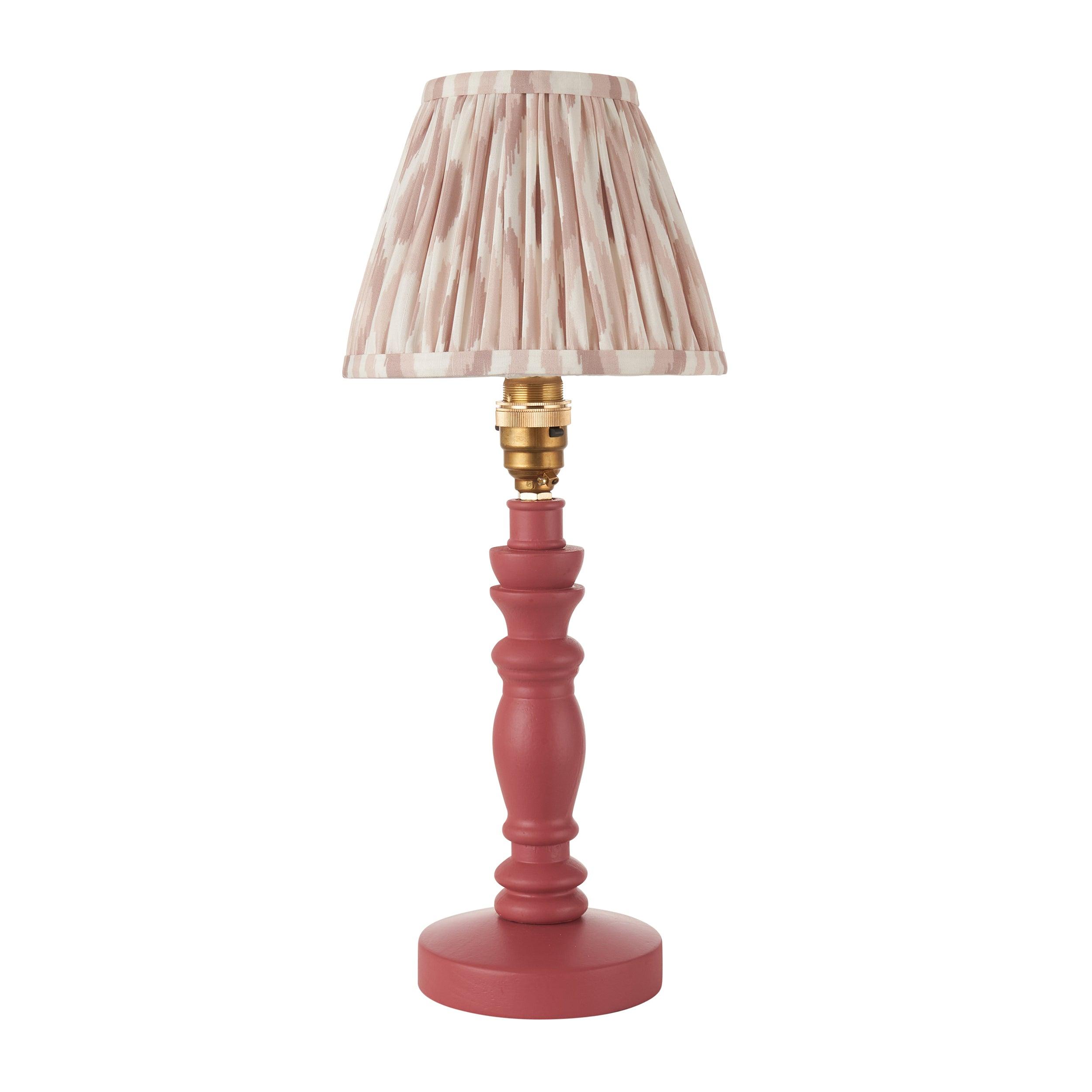 Bibury Pink Table Lamp with Ikat 16cm Neutral Shade - Elegant Bedside Lighting for Bedroom, Living Room & Office Decor
