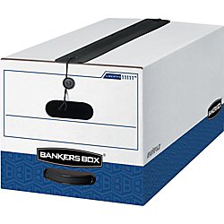 Bankers Box Liberty Plus Storage Box - Letter Size, String & Button Closure, White/Blue, 12-Pack - Ideal for Office Organization, File Storage & Document Management