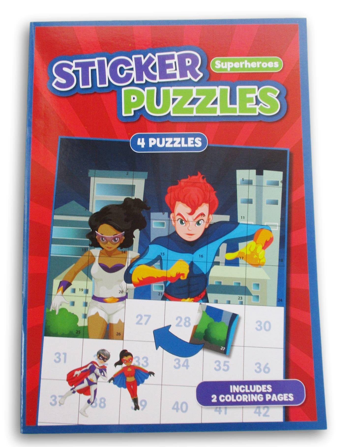 Superhero Sticker Puzzle Book - 4 Puzzles & 2 Coloring Pages for Kids' Learning Fun