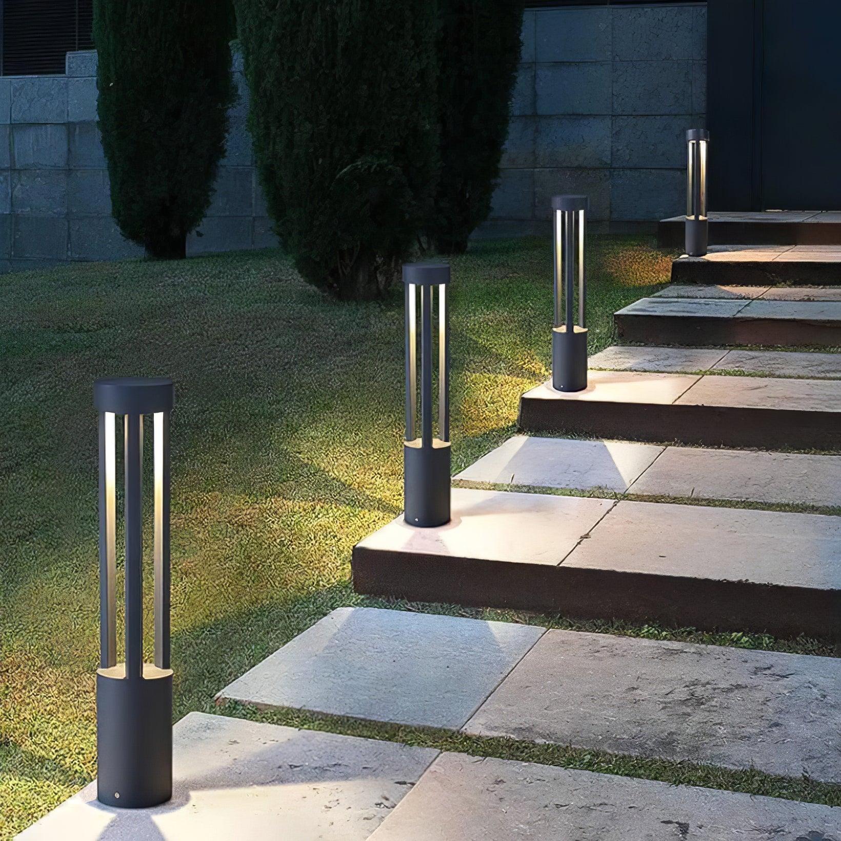 Solar Powered Black Cylindrical Outdoor Garden Lights - Waterproof LED Landscape Lighting for Patio, Yard, Pathway & Backyard Decor