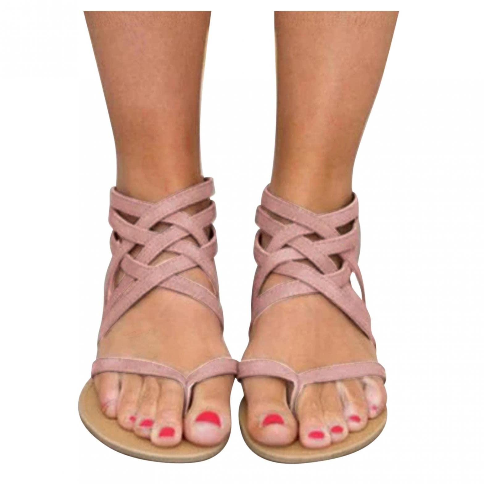 Women's Casual Flat Sandals with Back Zipper - Criss Cross Straps & Breathable Design for Beach, Vacation & Summer Outfits | Comfortable Clip Toe Sandals for Walking, Travel & Daily Wear