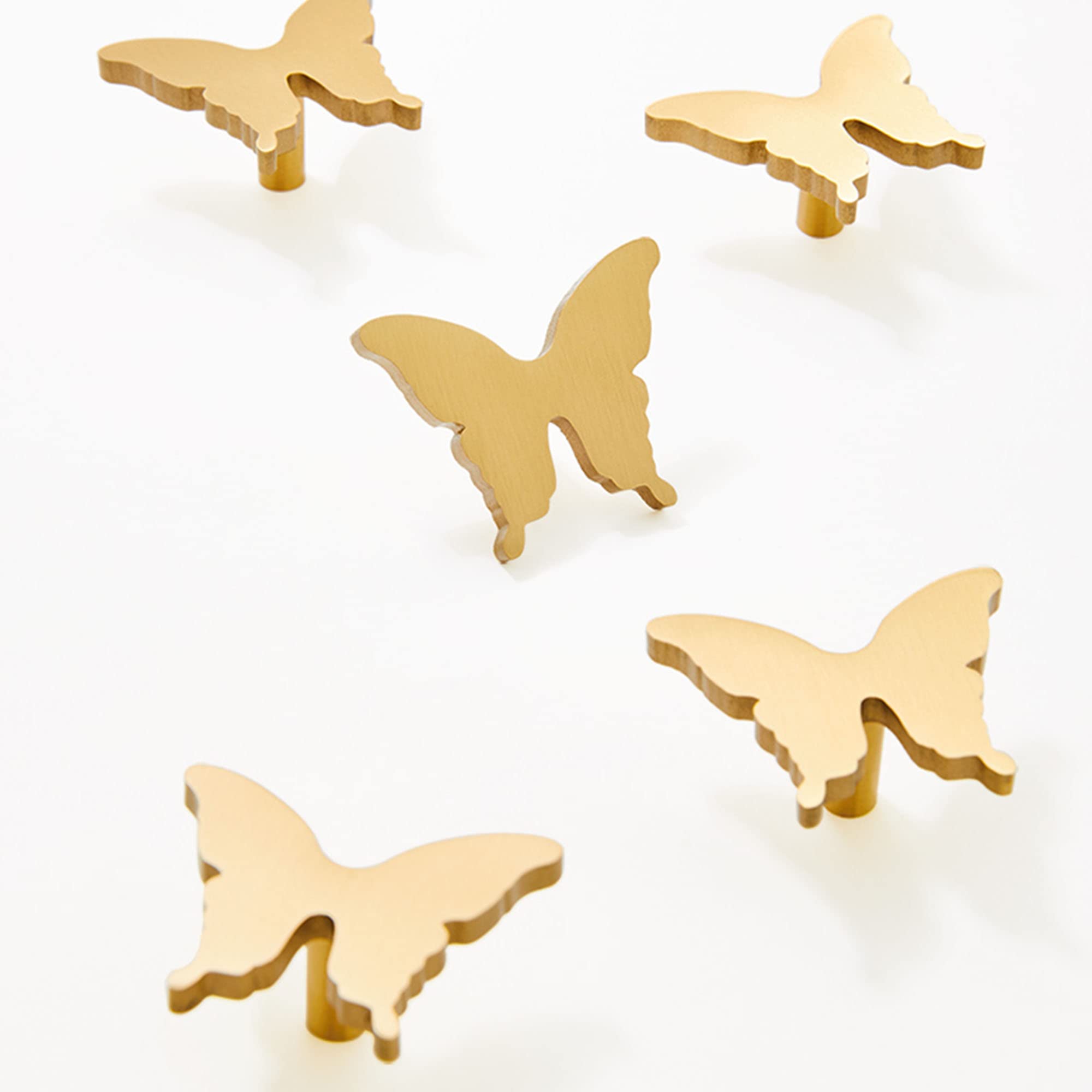 Gold Solid Brass Bear Drawer Knobs and Handles - Cute Animal Cabinet Pulls for Kids Bedroom Furniture - Butterfly Design Door Hardware for Children's Room Decor (Set of 10) - Perfect for Nursery, Playroom, and Toddler Furniture Upgrades