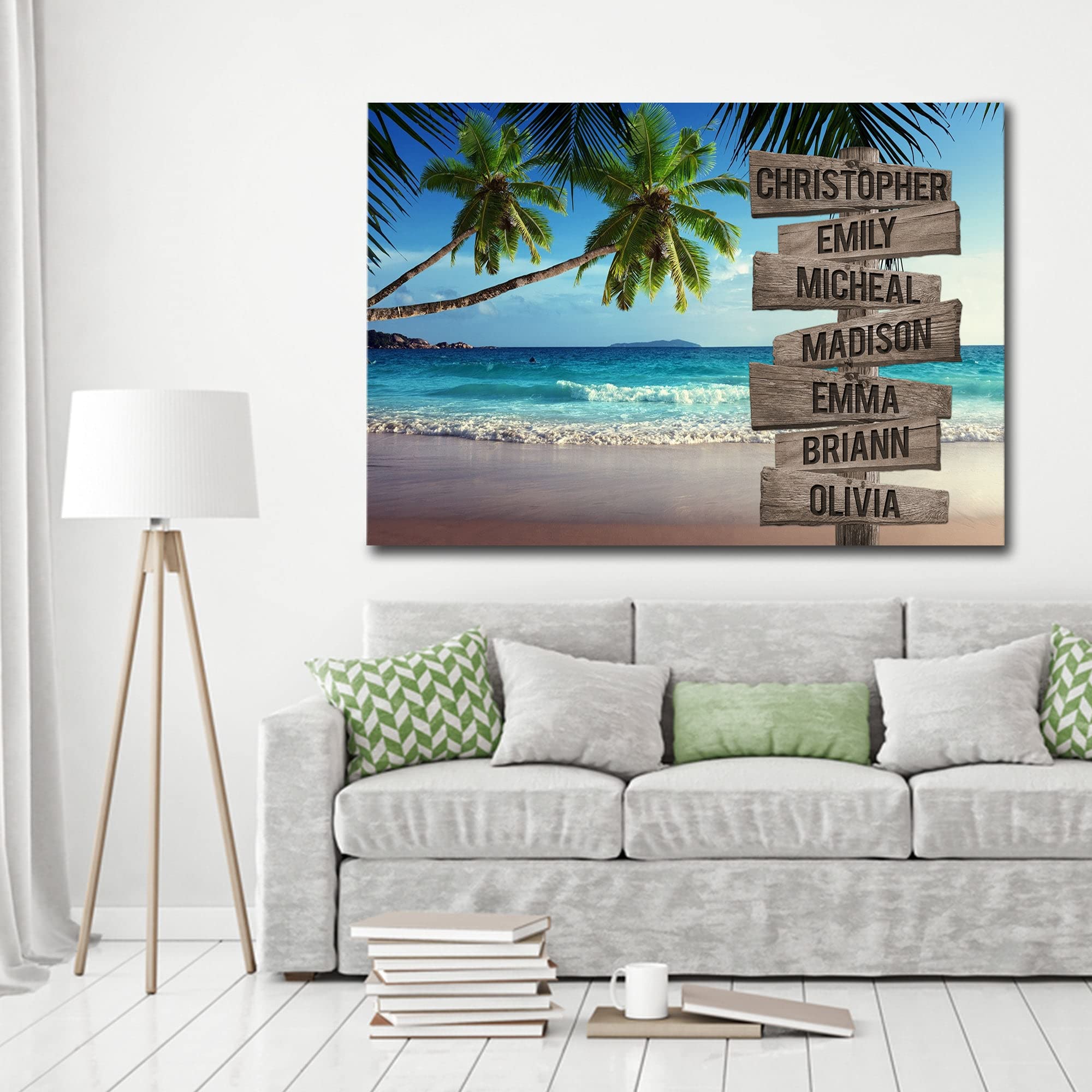 Premium Custom Tropical Beach Scenery Canvas Wall Art - Personalized Family Name Sign for Home Decor (36