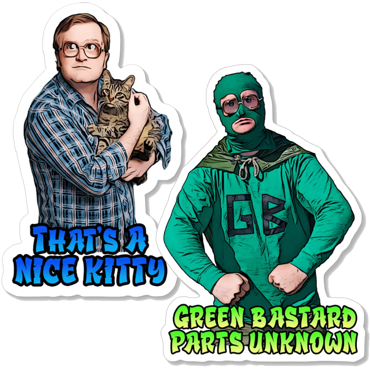 Official Trailer Park Boys Merchandise - Bubbles & Green Bastard Sticker Pack (2 Pack) - Funny Vinyl Decals for Laptops, Water Bottles & Cars - Perfect Gift for Fans of Trailer Park Boys TV Show