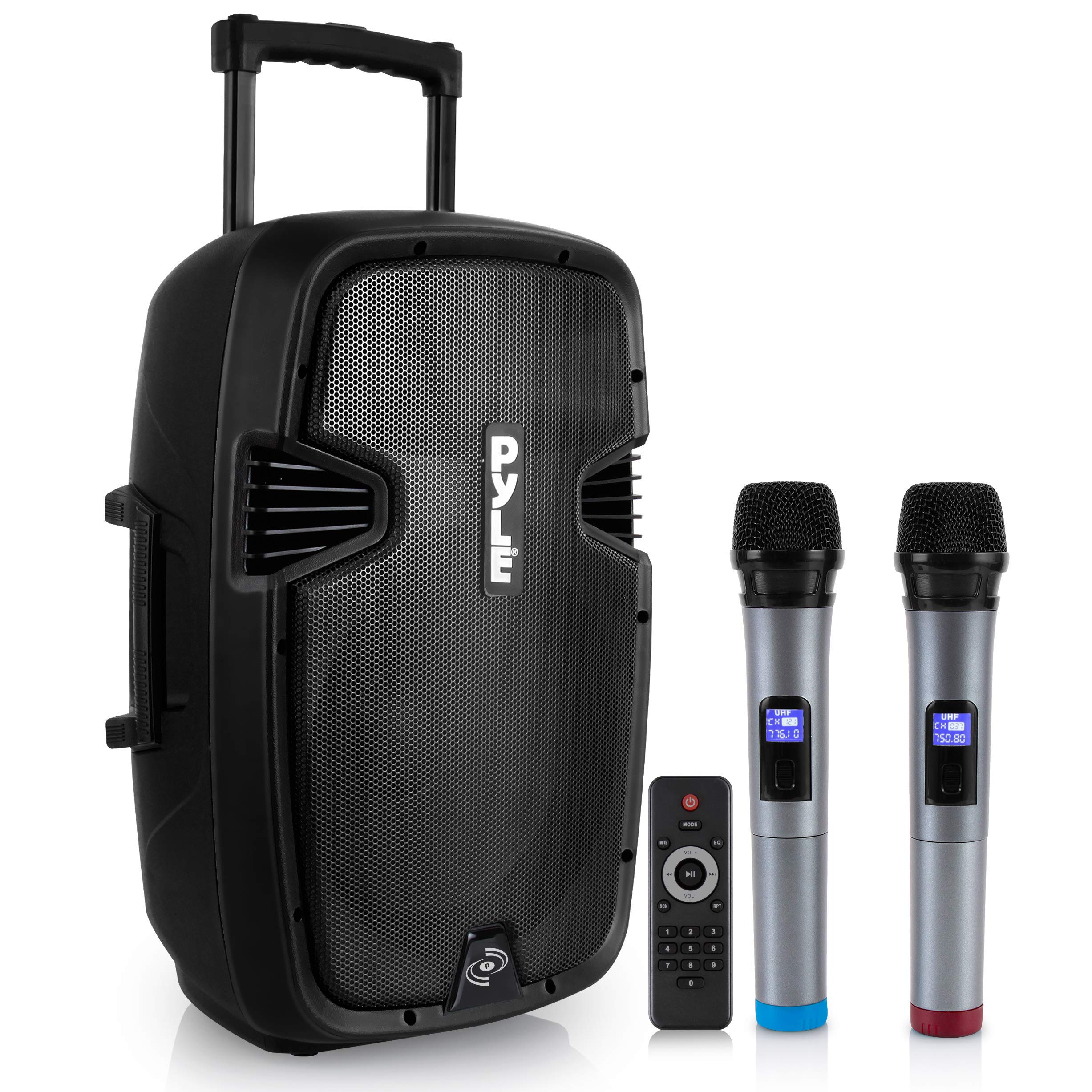 Pyle Karaoke PA Speaker System Bundle - Portable Bluetooth Speaker with Tripod Stand, 2 Wireless Microphones & Accessories for Home Parties, Outdoor Events & Professional Performances