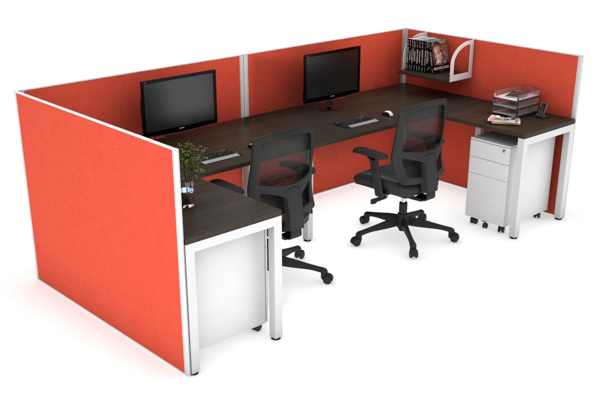 Quadro Square Legs 2-Person Corner Workstation - U-Shaped White Frame Office Desk [1800L x 1800W with Cable Management] - Perfect for Home Office & Collaborative Workspaces