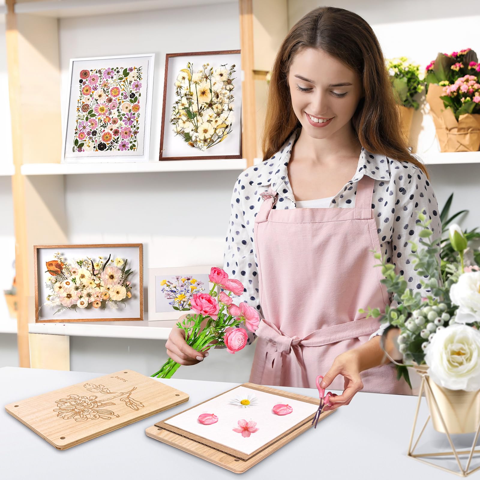 Suziko 10.8 x 6.9 Inch Large Flower Press Kit for Adults & Kids - Botanical Press for Flower & Leaf Preservation - DIY Arts & Crafts Kit - Perfect Gift for Nature Lovers & Crafters - Ideal for Scrapbooking, Home Decor & Nature Projects