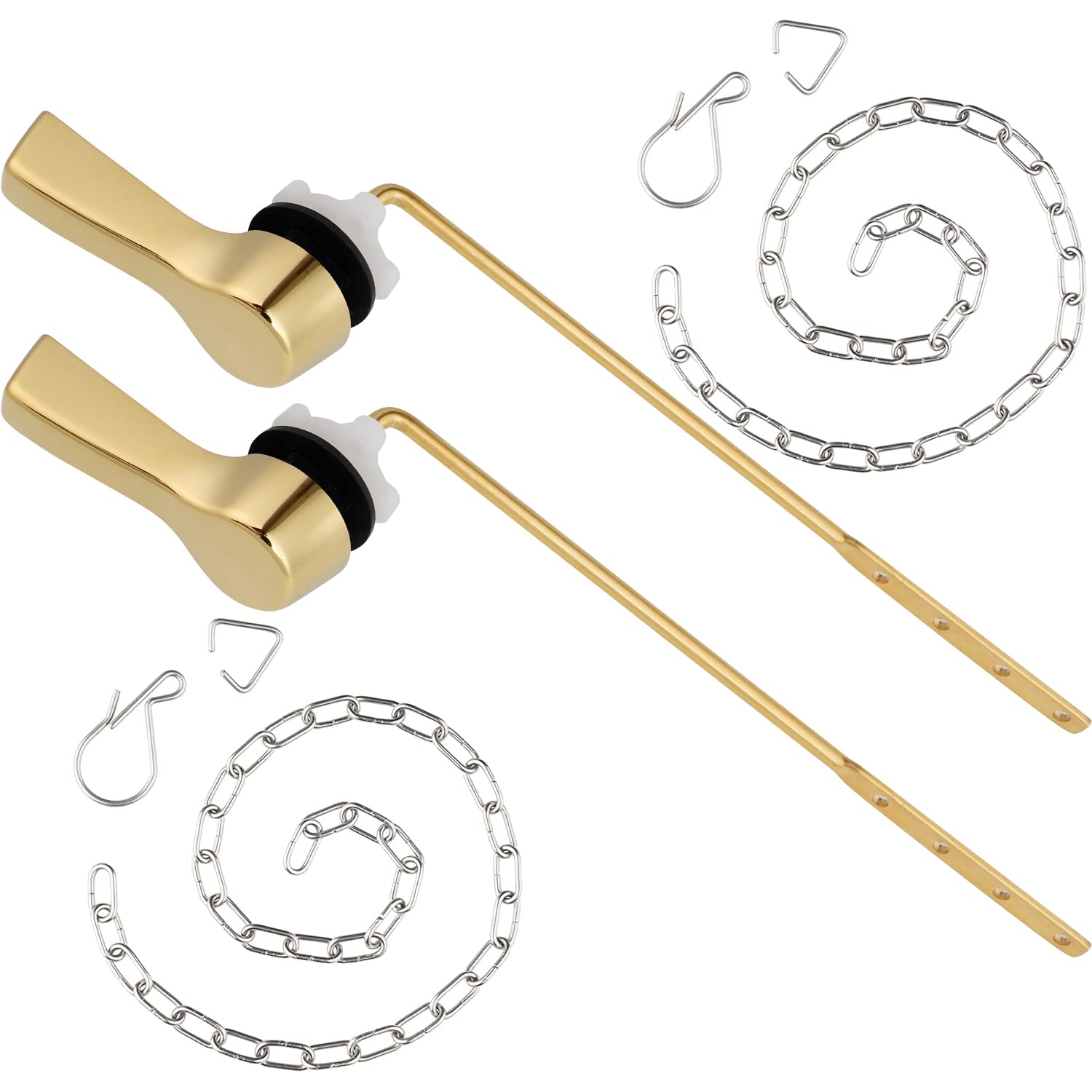 iFealClear Universal Toilet Tank Flush Lever - Polished Gold Front Mount Replacement with 2 Stainless Steel Flapper Chains - Easy Installation Solid Brass - Perfect for Bathroom Renovation & Home Improvement Projects